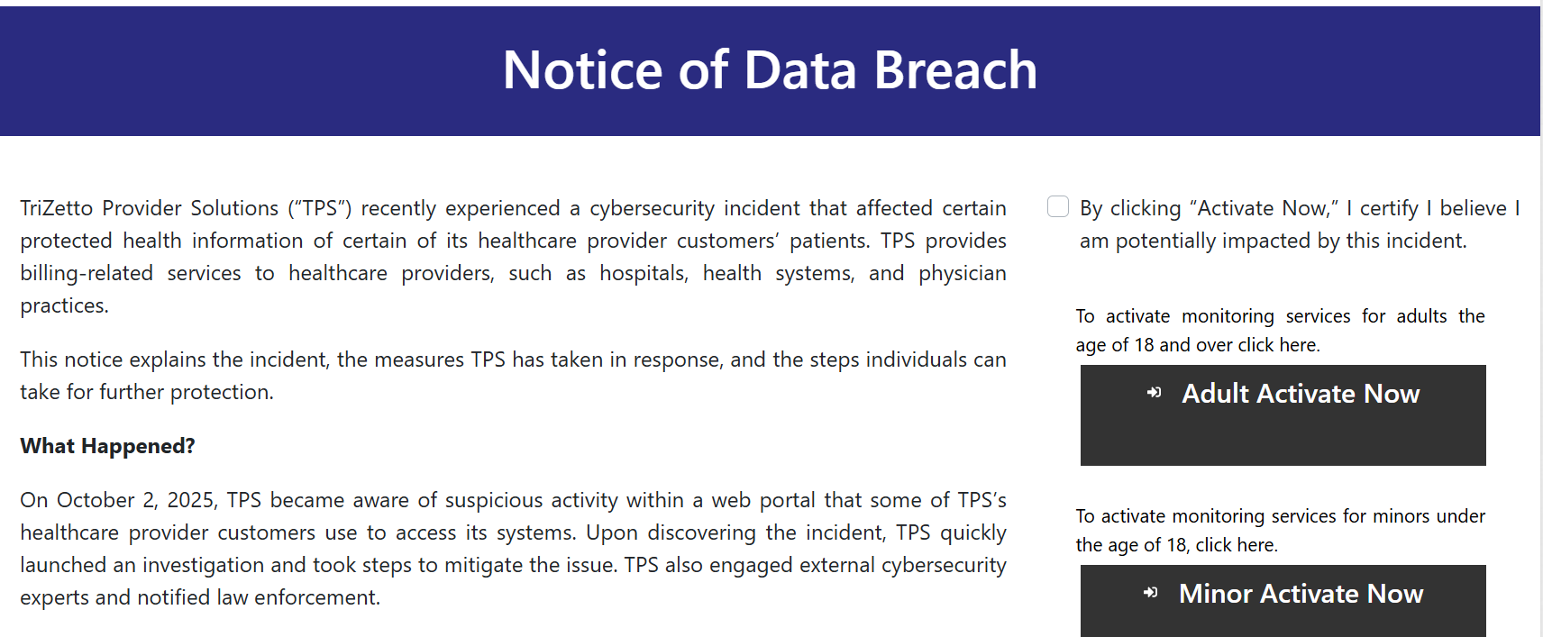 Notice: Trizetto Data Breach