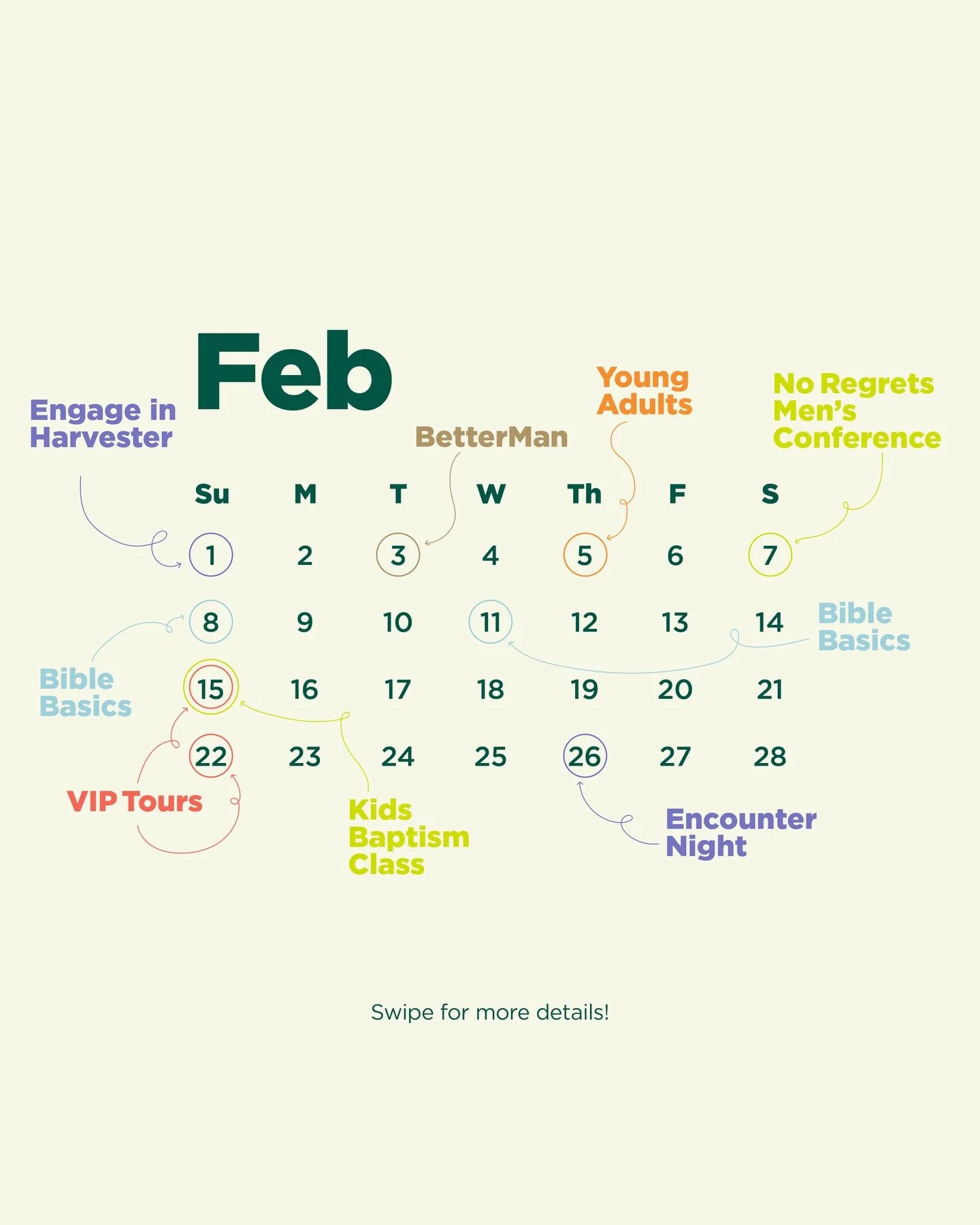 February at Harvester is full of Gods goodness!

We are so excited for everything God has in store for us this month! 🗓️

We have a little bit of everything for everyone so make sure to mark your calendars!

What are you most excited about? Let us k