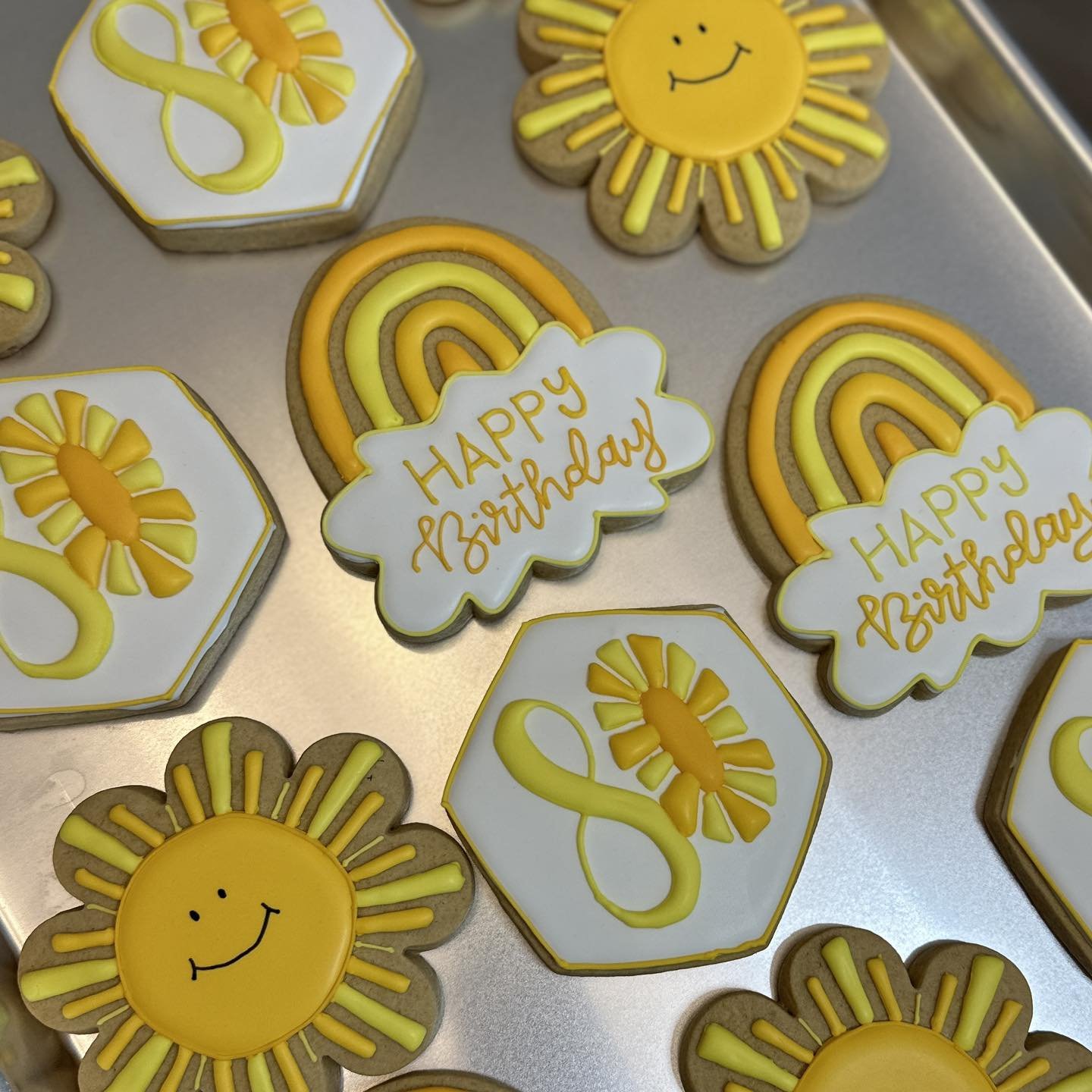 Here is a look at recent order for 80th birthday cookies. What a fun and cheerful theme!  #customcookies #royalicing #cookies #birthdaycookies #80thbirthday