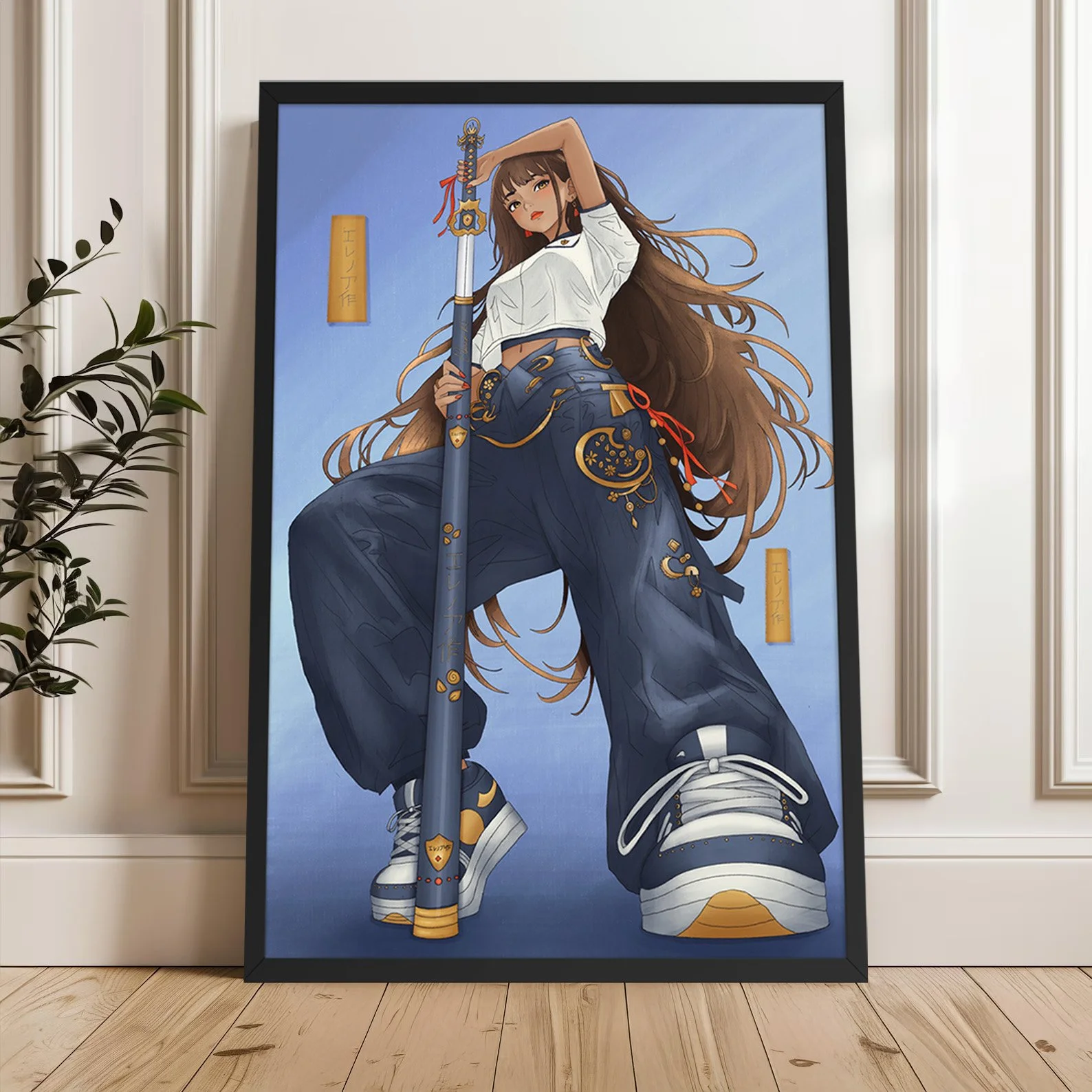 Framed manga illustration by Eleanor Russell-Jones.