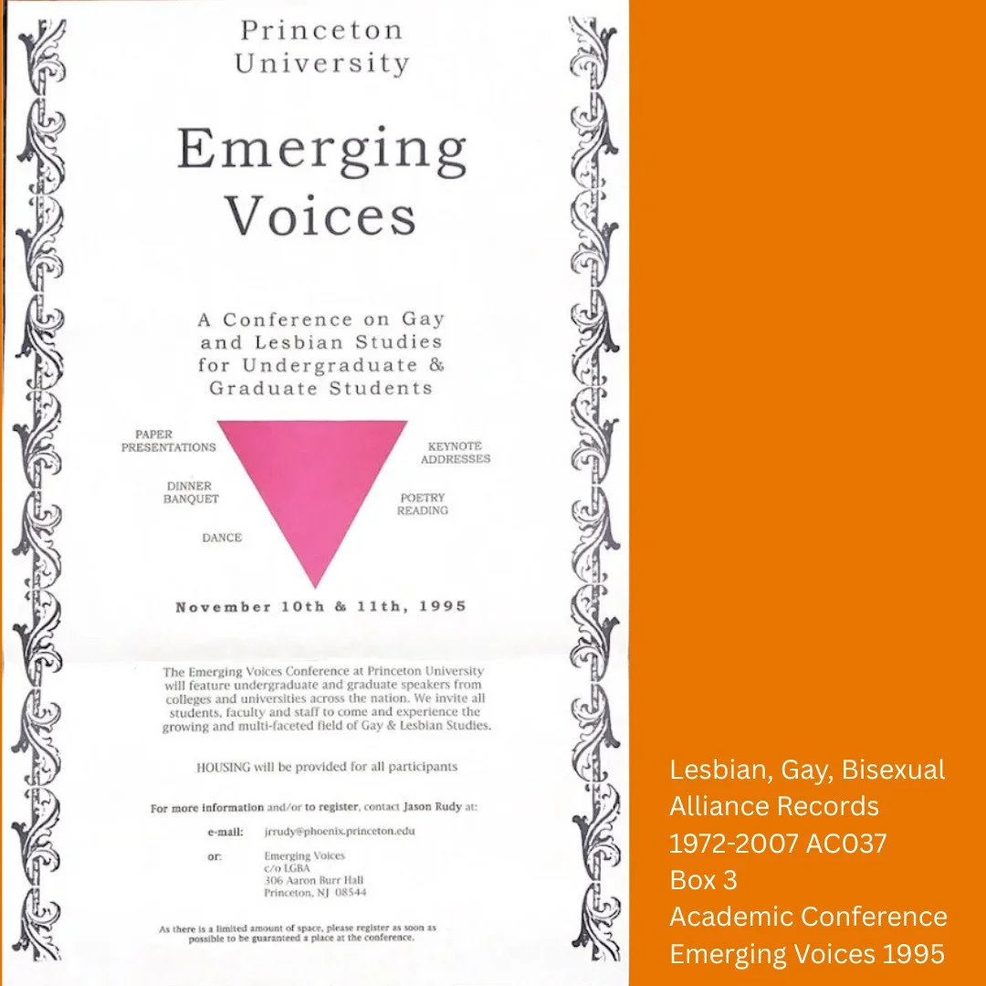 FROM THE ARCHIVES! On this day in 1995, the Lesbian Gay Bisexual Alliance held the Emerging Voices conference on gay and lesbian studies for undergraduate and graduate students at Princeton University. Most likely the first student-organized conferen