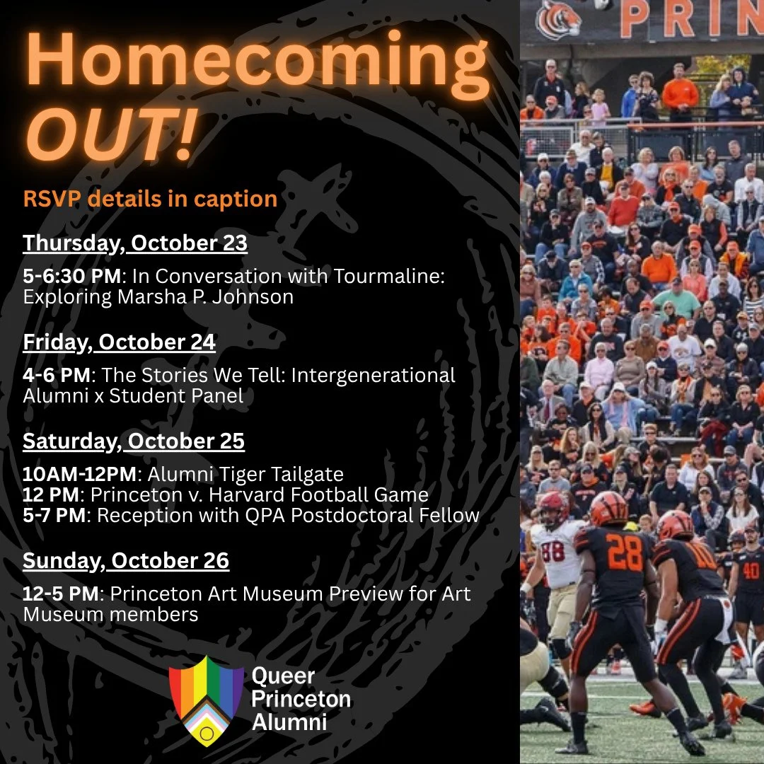 🐯 Homecoming is this week! 🐯 Here are all the QPA events. RSVP at the link in bio!⁠
⁠
🏈 Thursday, October 23, 2025 🏈⁠
⁠
5-6:30 PM: In Conversation with Tourmaline: Exploring Marsha P. Johnson⁠
Black transgender luminary, Tourmaline, brings to lif