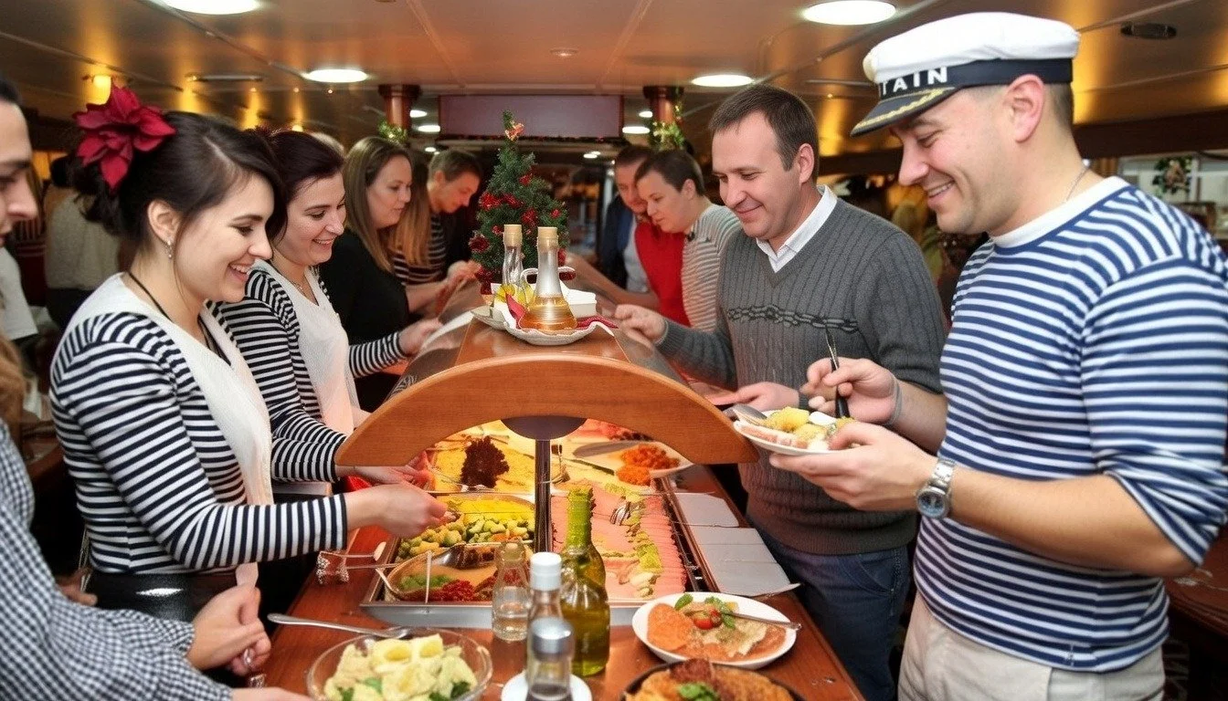 Catering buffet for corporate event on a private boat cruise in Prague