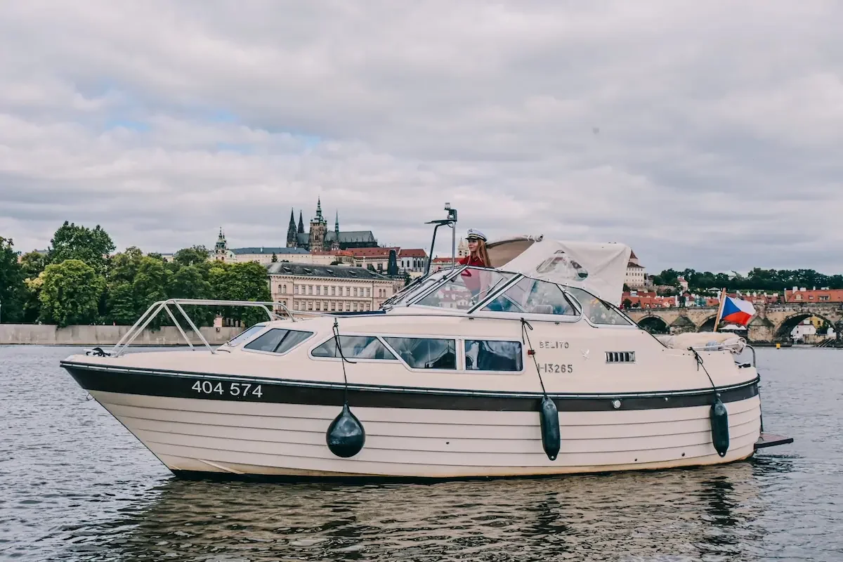 Romantic private boat cruise in Prague on the Vltava river with Prague Castle views