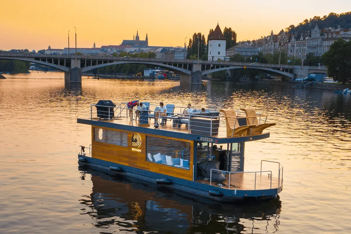 Small Party Boat on the Vltava River