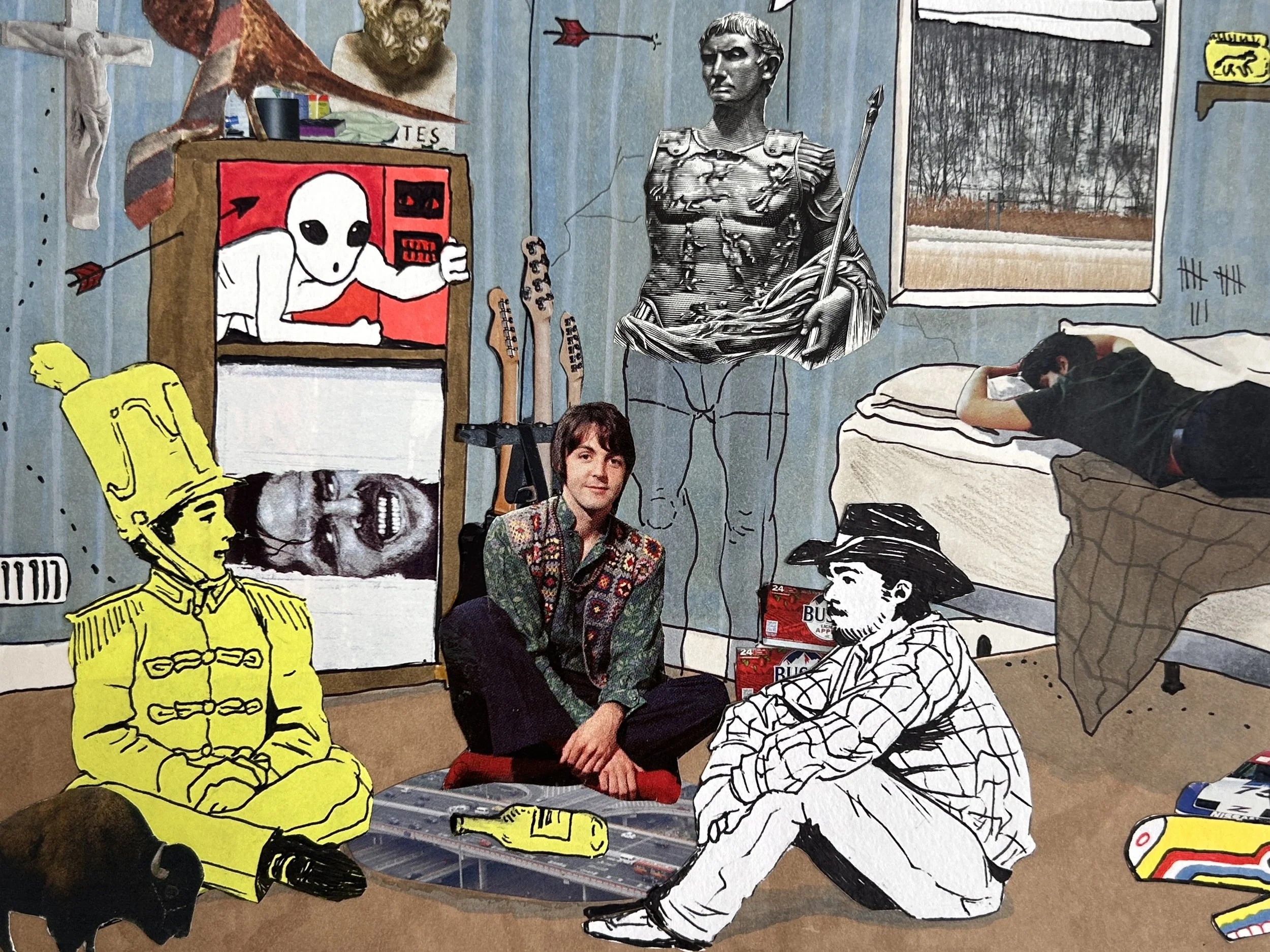 Playing In My Boy Room, 2026 - 11 x 14 inches, mixed media and collage on paper