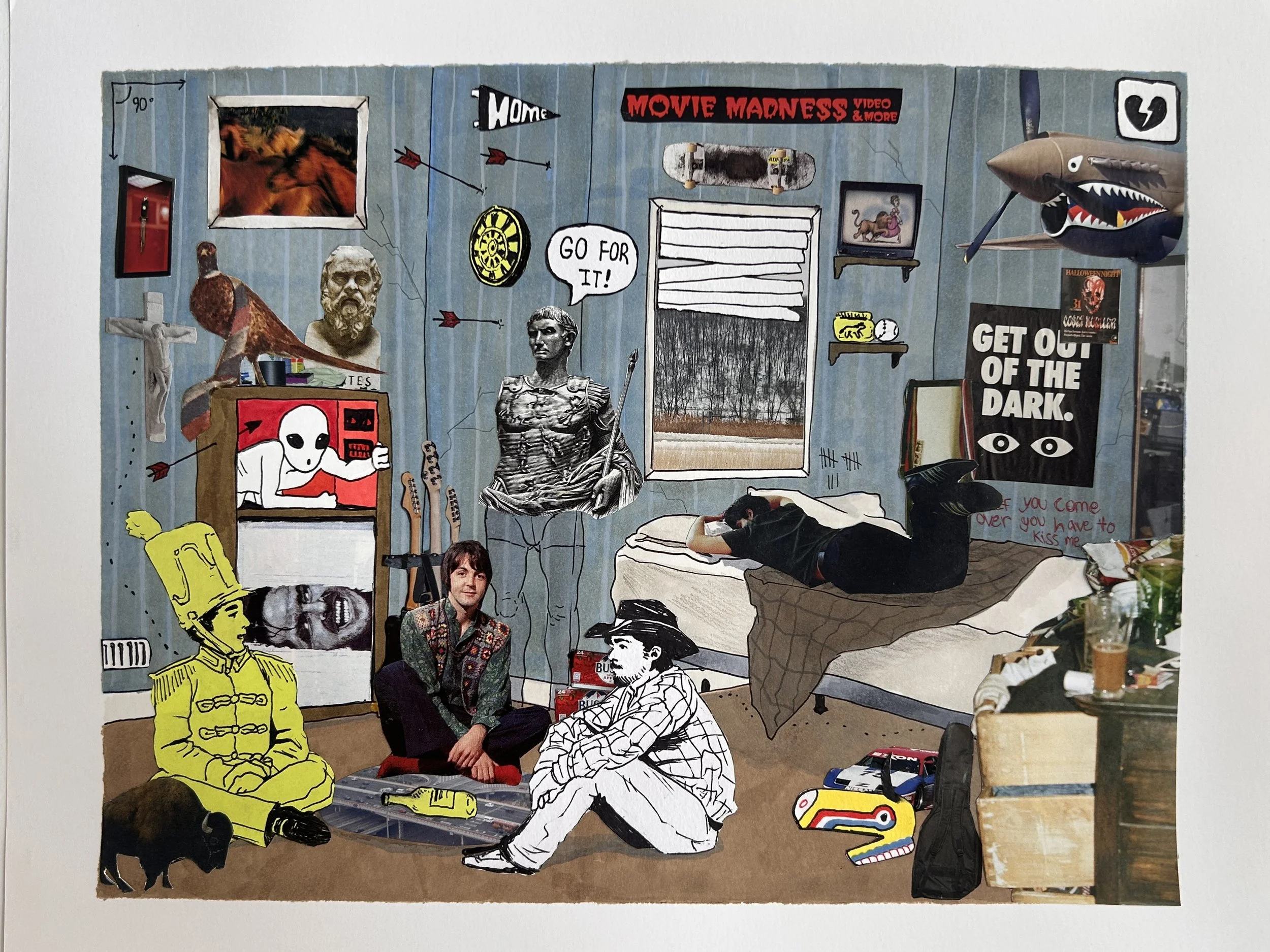Playing In My Boy Room, 2026 - 11 x 14 inches, mixed media and collage on paper