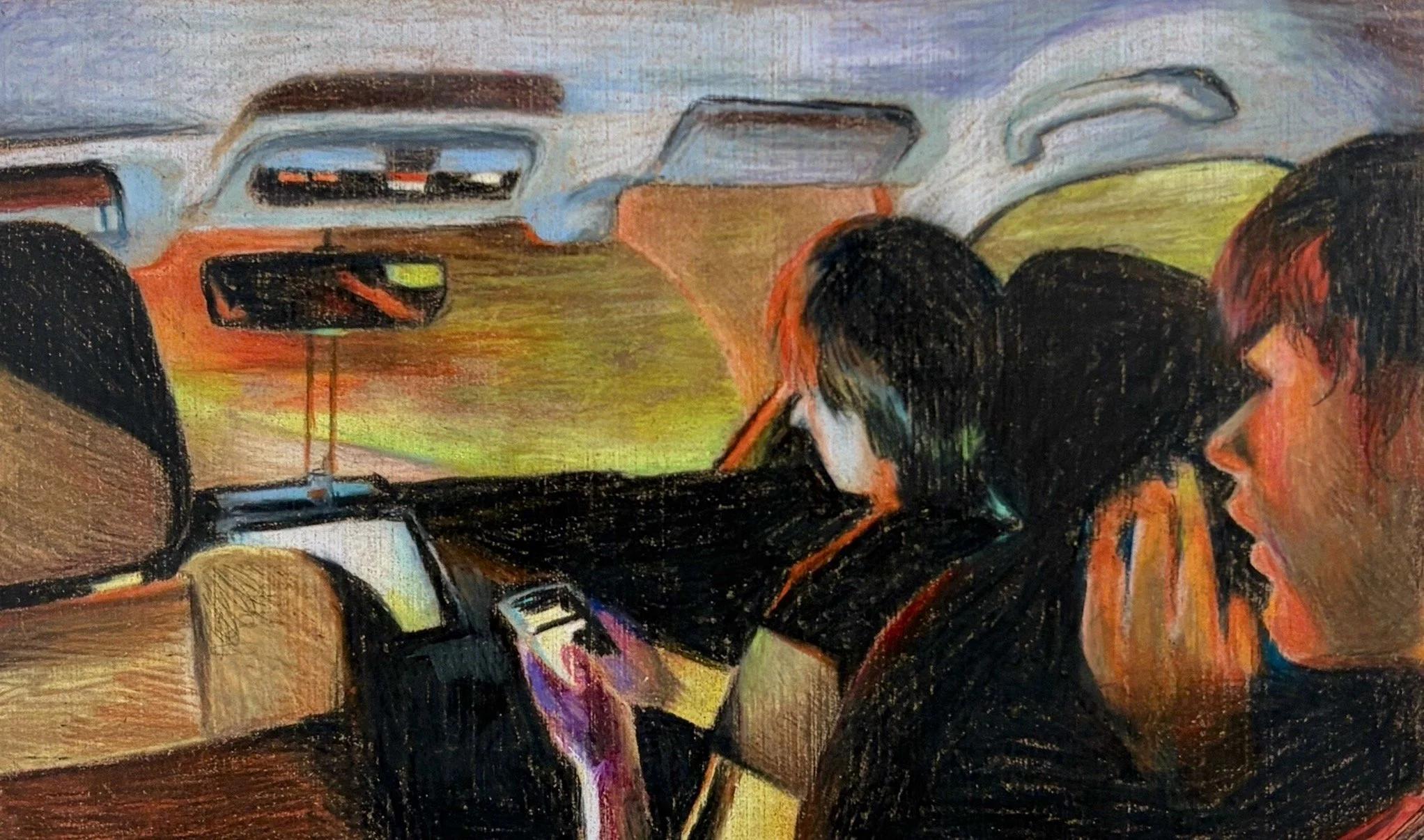 Girls Night, 2026 - 5 x 8.25 inches, colored pencil on MDF board