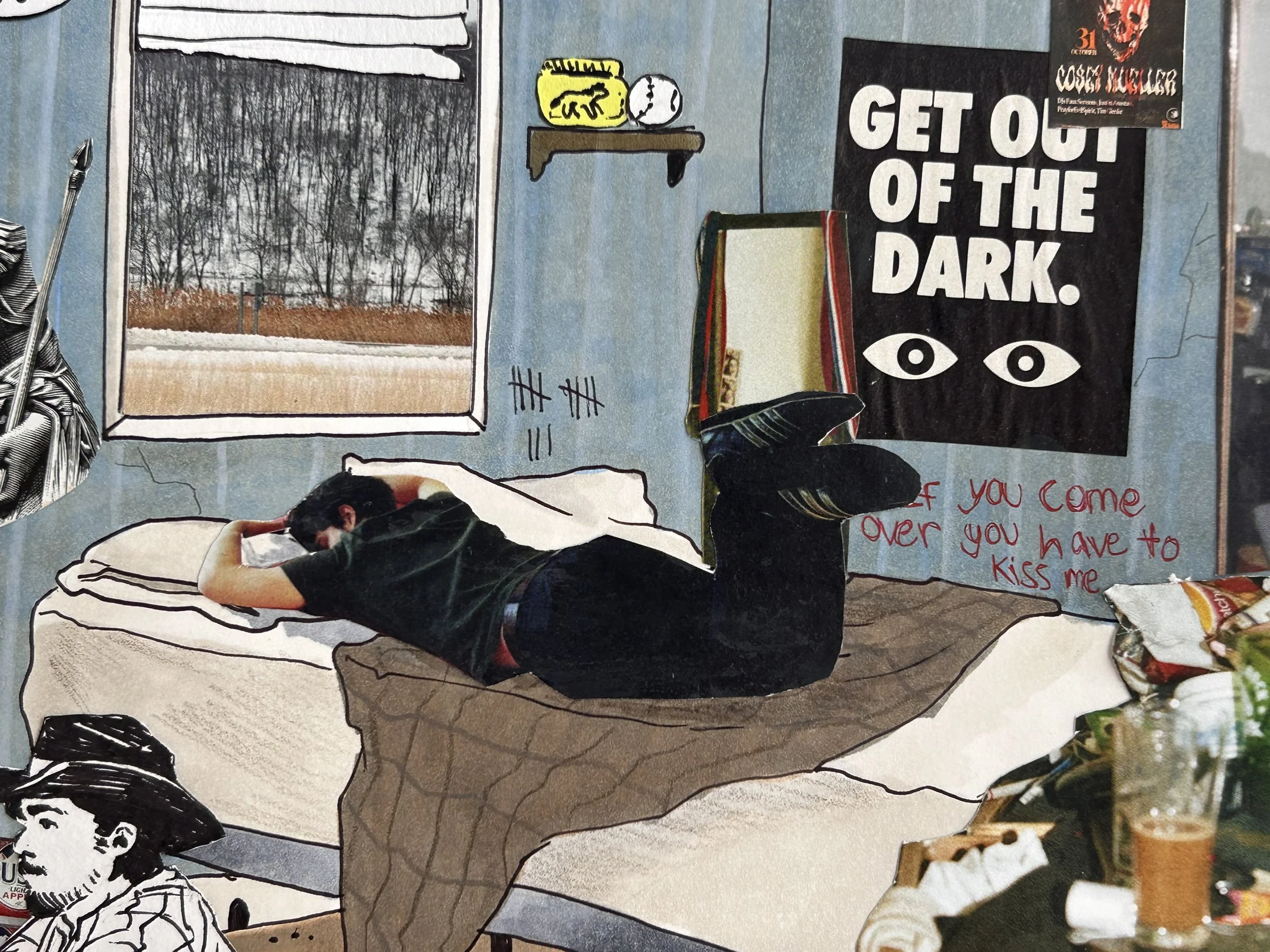 Playing In My Boy Room, 2026 - 11 x 14 inches, mixed media and collage on paper