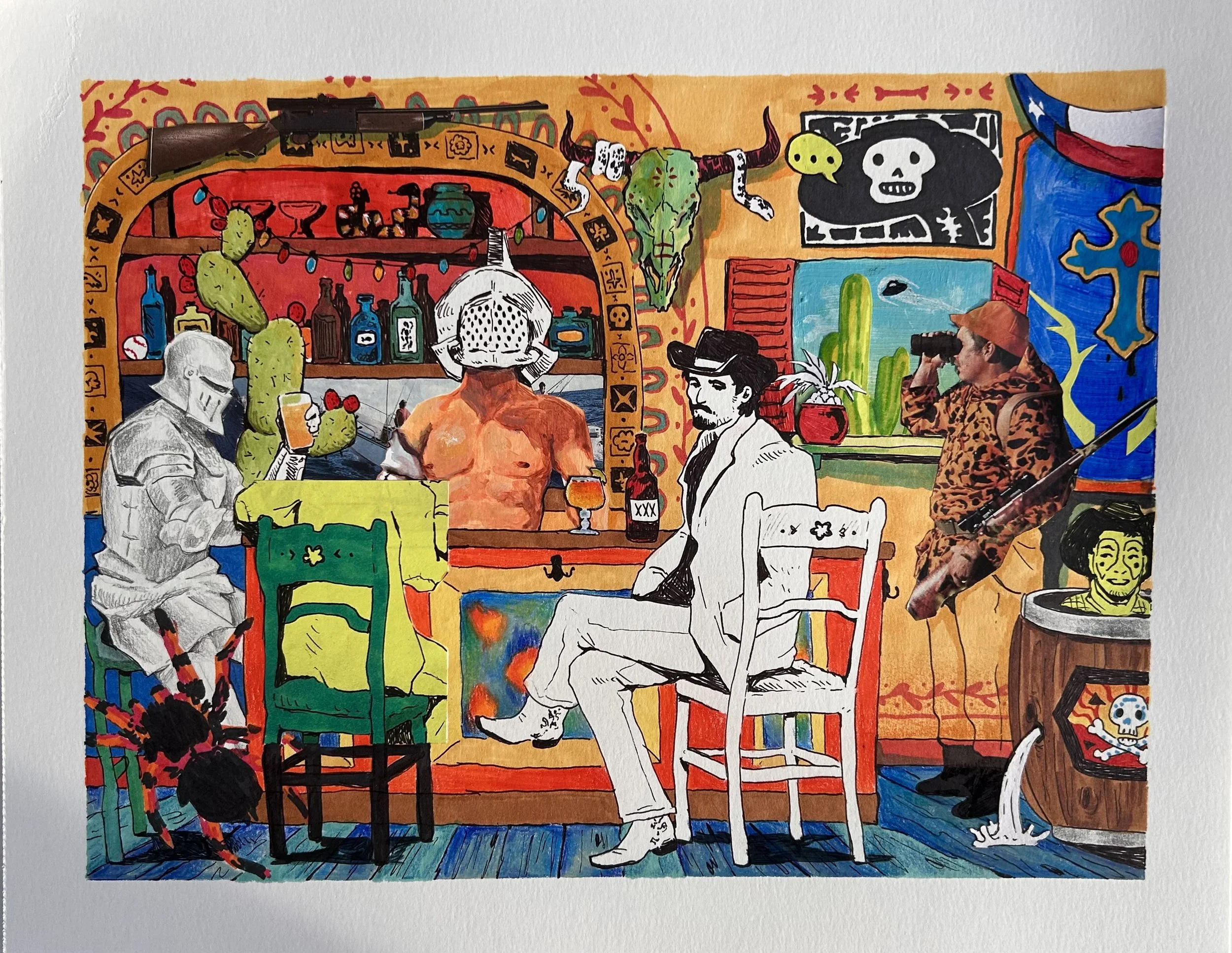 Somewhere in the Deserts of El Paso, 2026 - 11 x 14 inches, mixed media and collage on paper