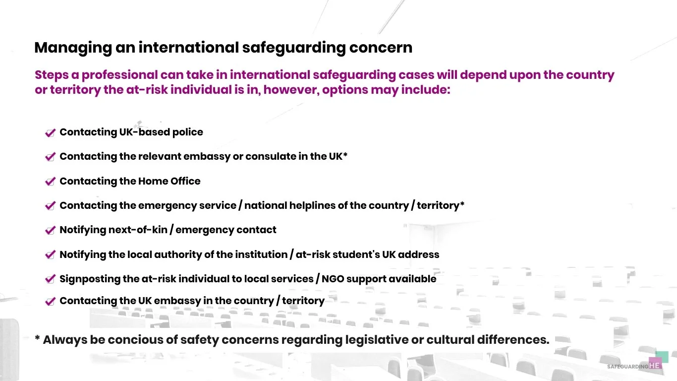 university international safeguarding checklist