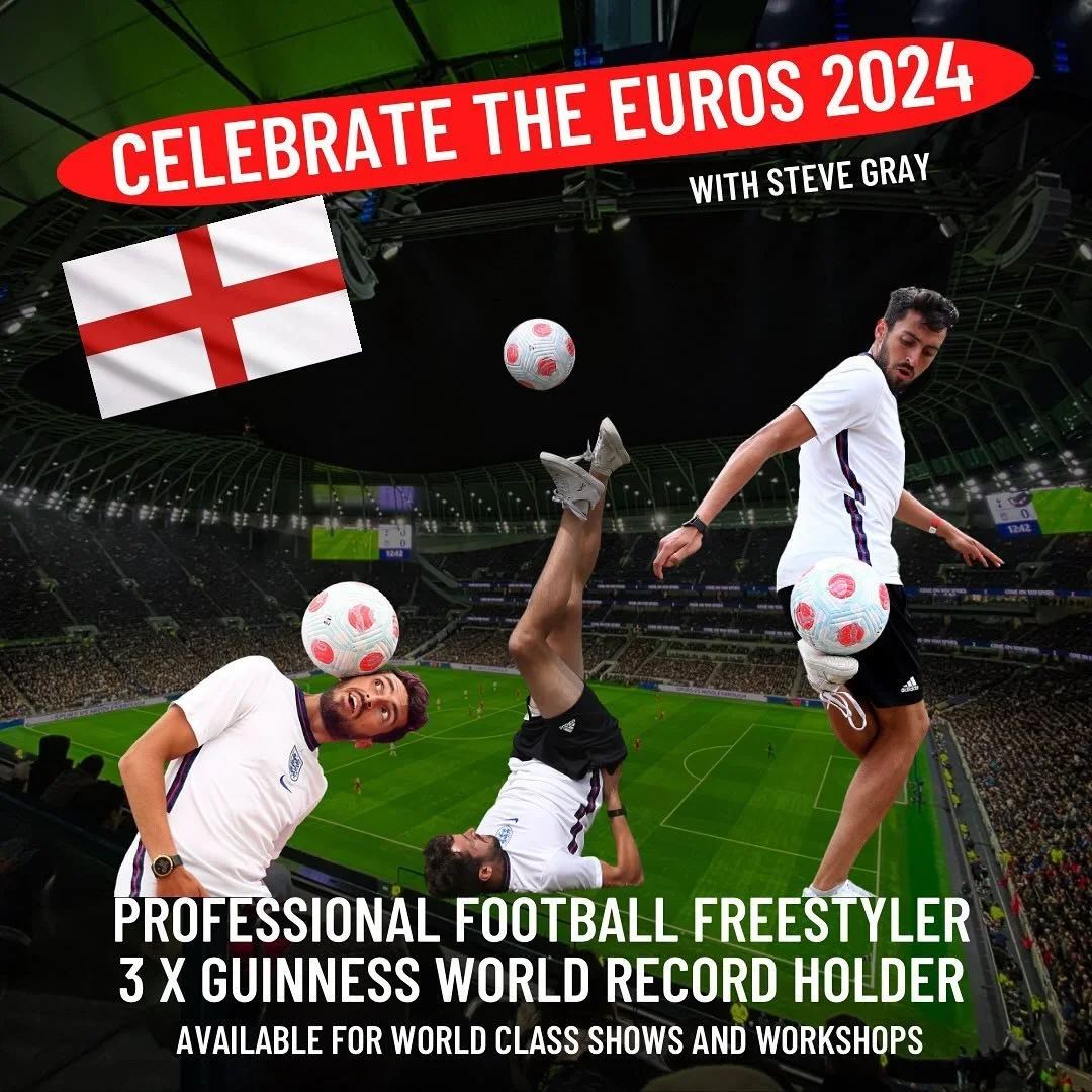 Celebrate the Euros 2024 with Professional football freestyler @stevegrayfs. ⚽️🏴󠁧󠁢󠁥󠁮󠁧󠁿#3xguinessworldrecordholder #events #schools #businesses #assemblies #shoppingcenter