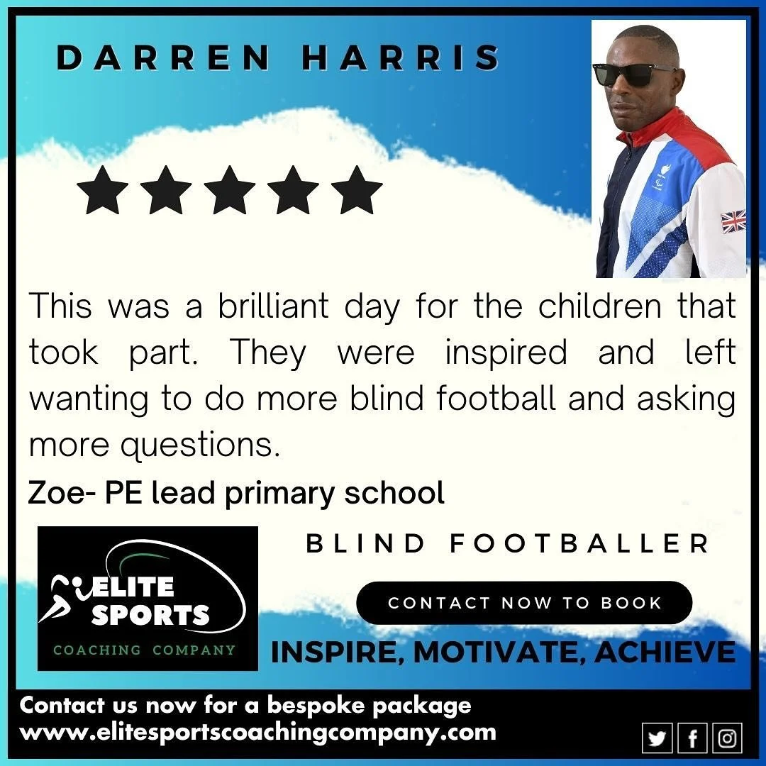 A great day for School Sports week trying out an alternative sport with Paralympic athlete Darren Harris! The children had great fun and were left wanting to play more blind football. Contact us if you would like to book an inspirational talk and bli