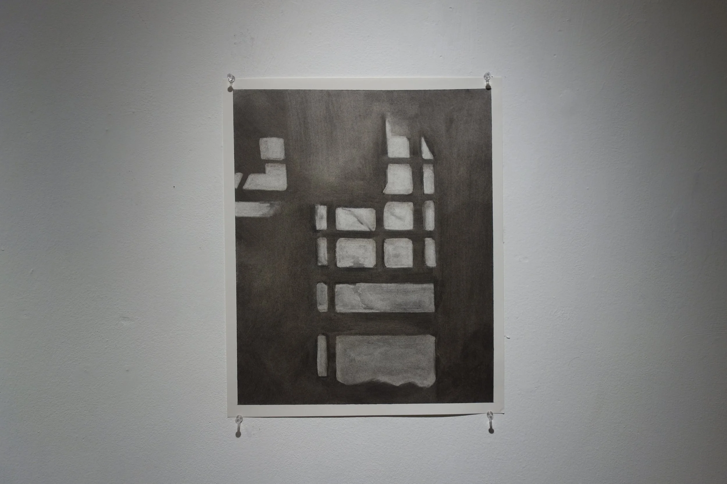 Shoebox. Charcoal on paper. 14" x 17". 2026.