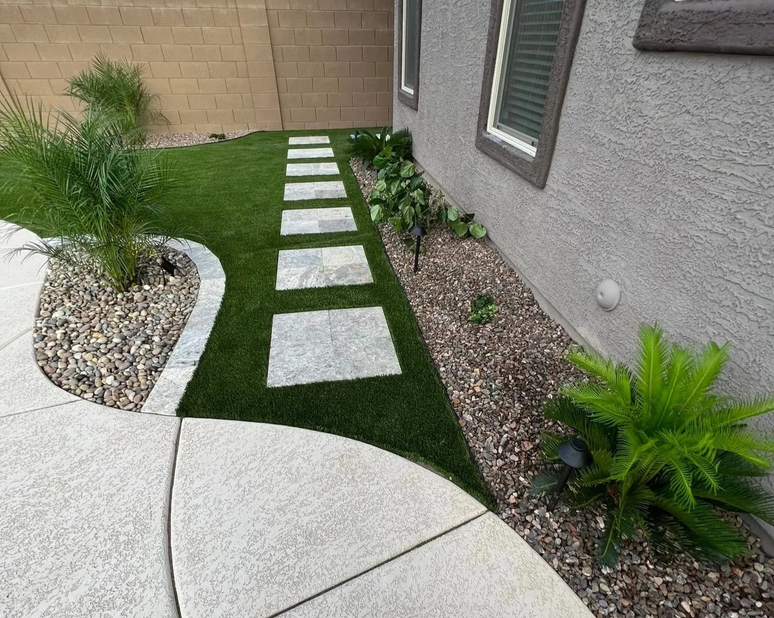 Travertine Walkway installed by Garcia's Dreamscape near Phoenix, Arizona at this local residential backyard