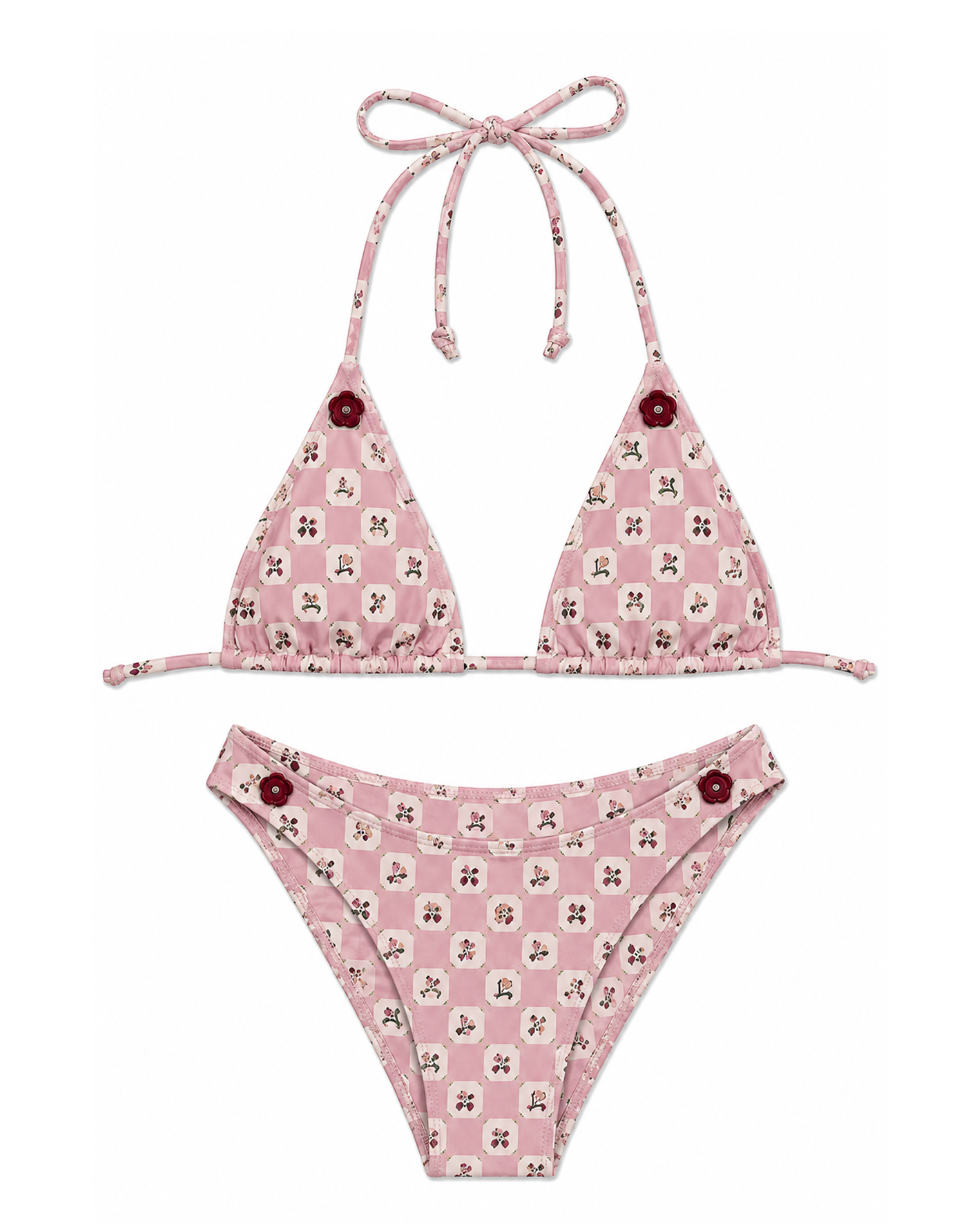 CHECK & FRUIT BIKINI TOP