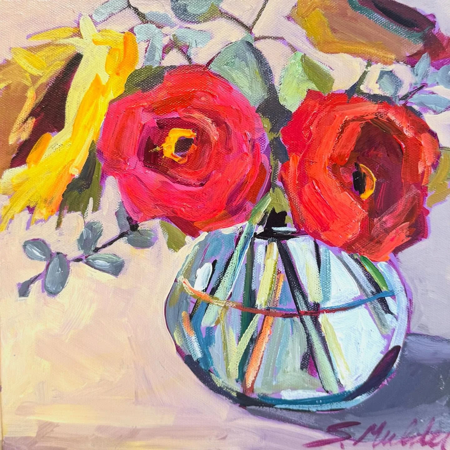 &ldquo;Catching Light&rdquo; - 10x10 inch acrylic on wrapped canvas  #saramulderart #floralart #flowerpaintings #acrylicpaint #acrylic #siouxfallsartists #southdakotaartist