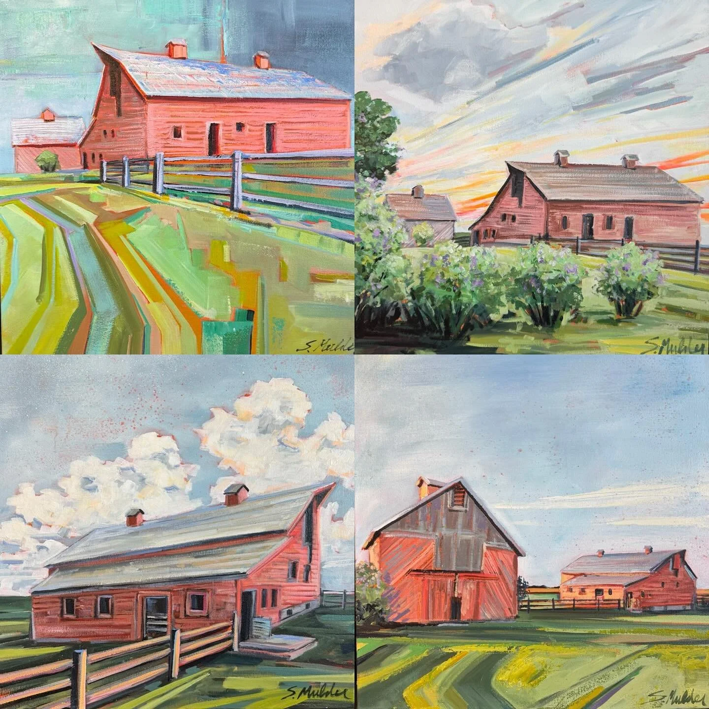 Commission finished for a dear friend I have known since the day we moved to SD 19 years ago. This barn was part of her home for  decades, but it had to be burned down last winter. She asked me to paint 4 different perspectives of it which will somed