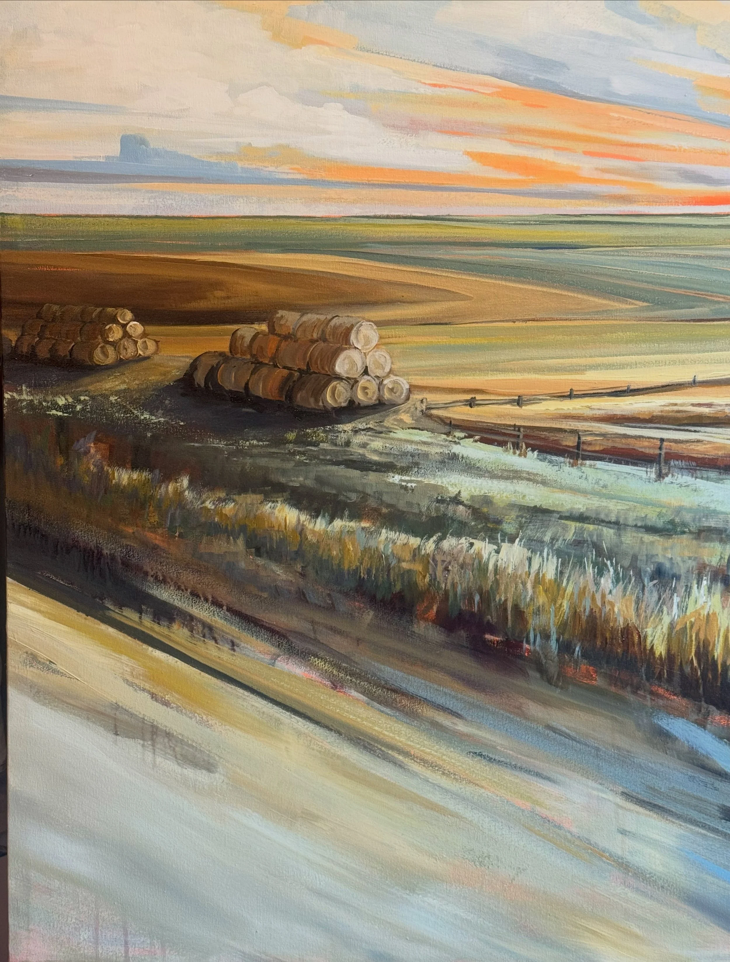 Maybe one of my favorite things to do is create for my clients a piece of art that is personal and specific to them.  In this case it is a 6ft x 3ft canvas representing family land from ND, including things both he and his wife love about the Midwest