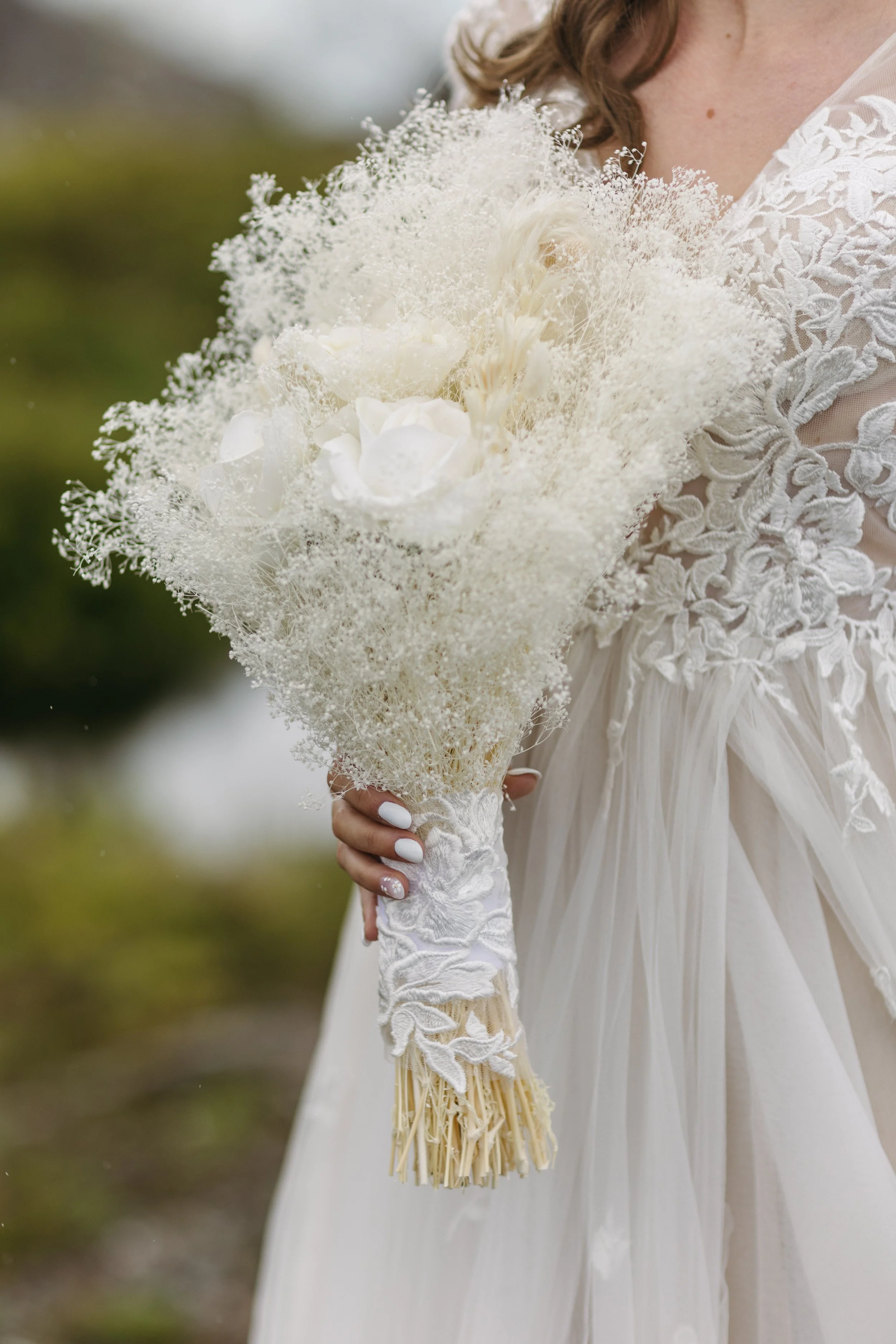 bridal bouquet in alaska elopement
