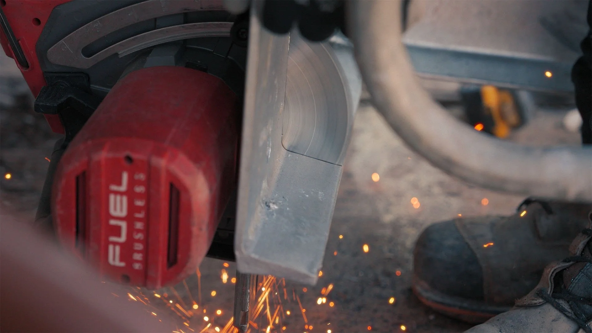 closeup of saw cutting metal 