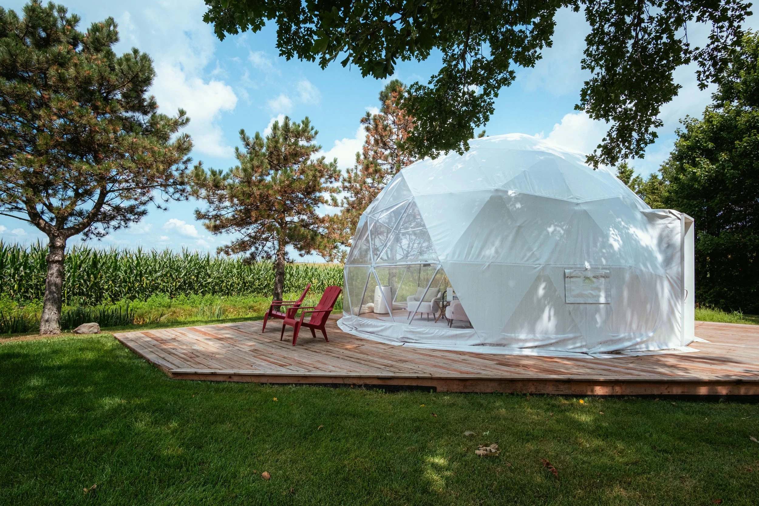 Bubble hut house outside in summer sunny weather