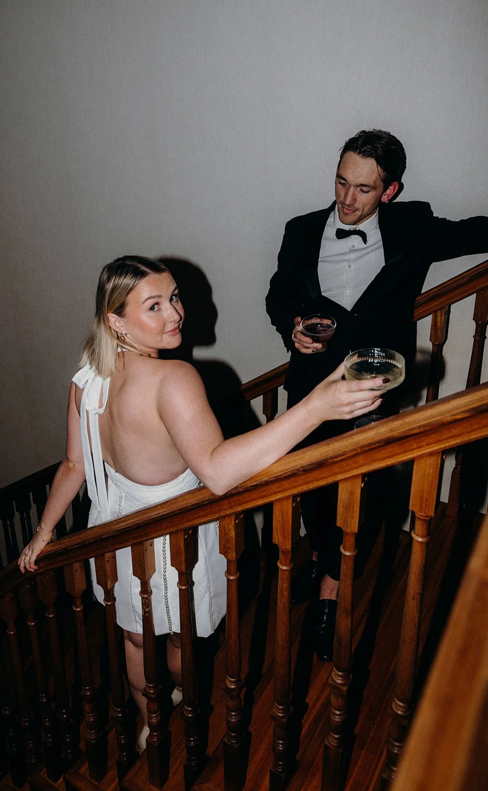 Bride & groom on stairs 