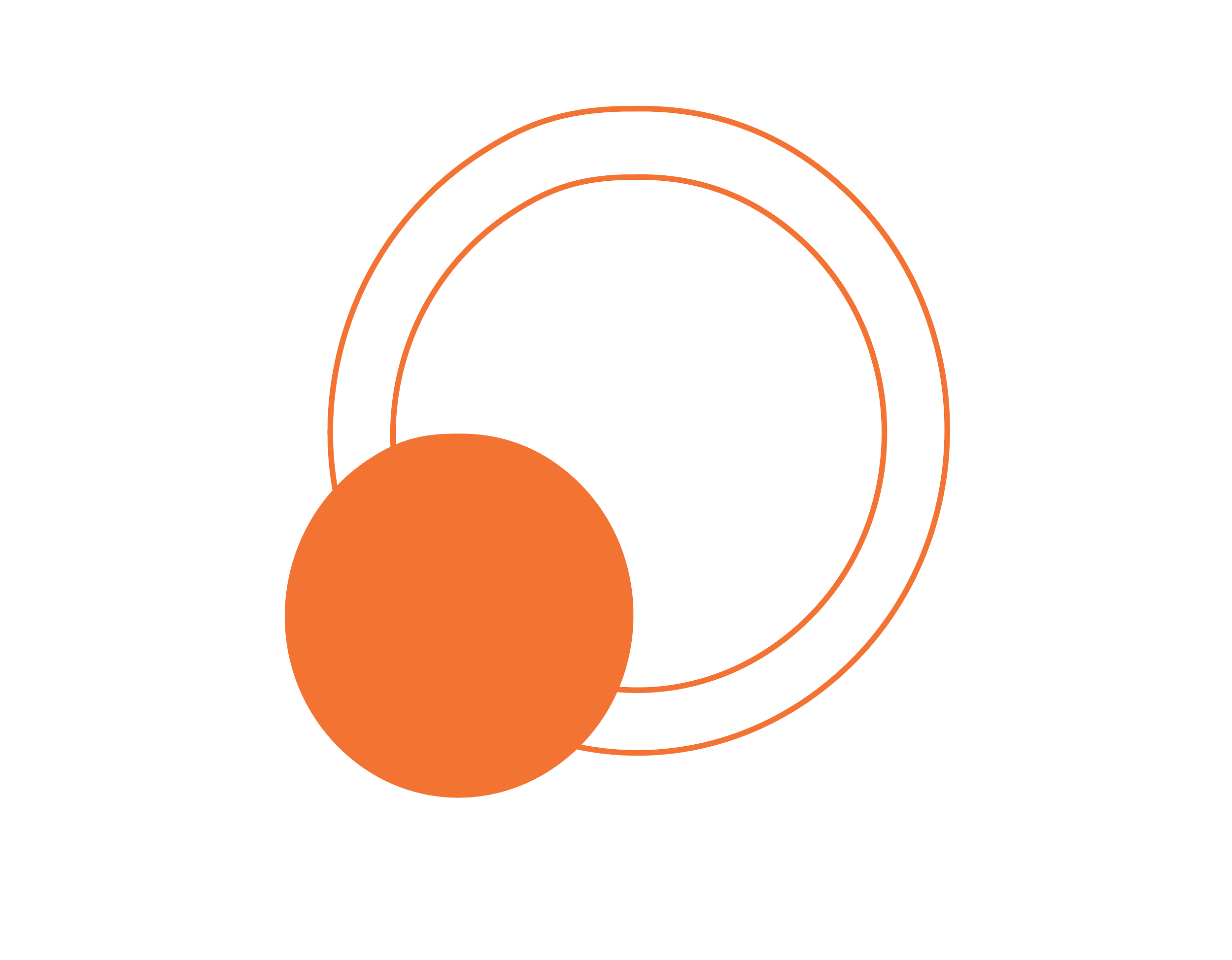 Abstract graphic design with orange and black concentric circles on a black background.