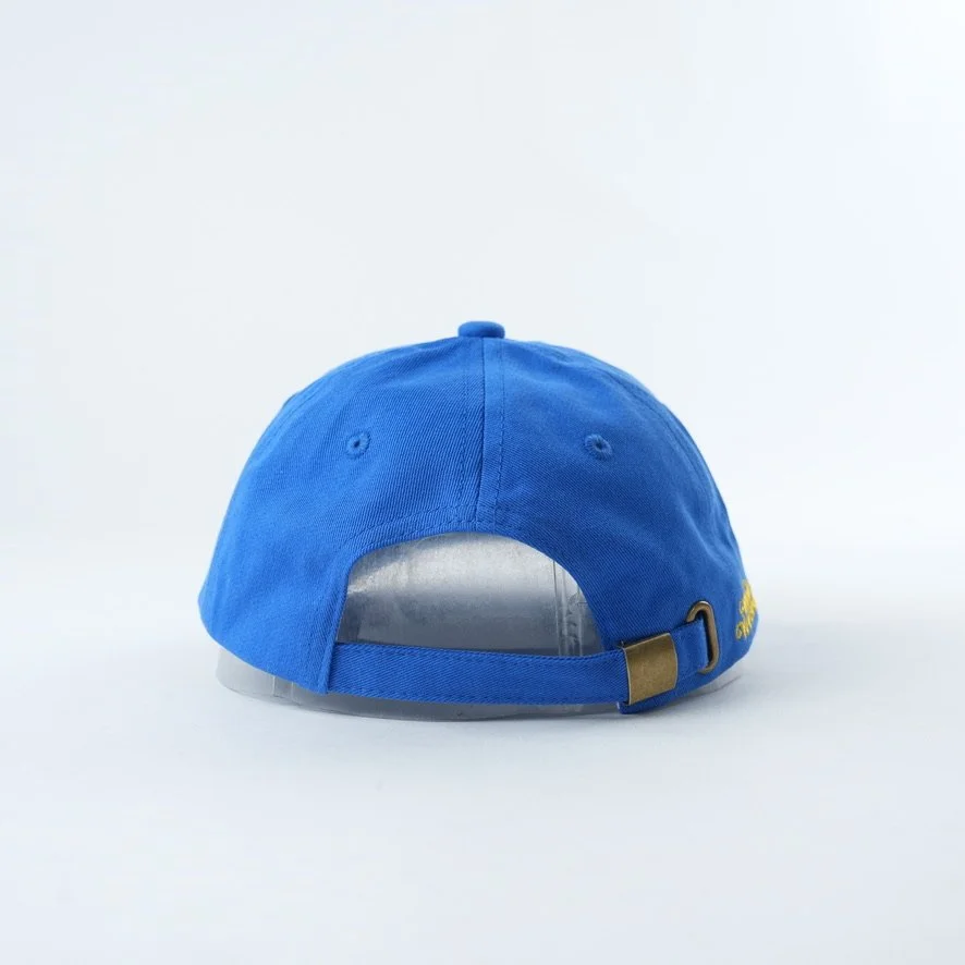 Bright blue cotton dad hat featuring yellow embroidered text that reads “IF HE DOESN'T READ DUMP HIM.