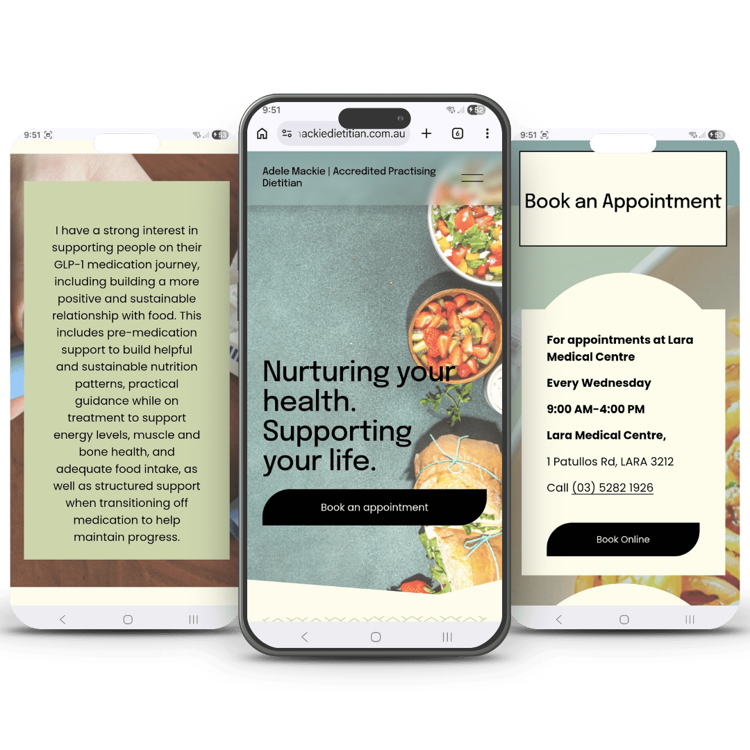 Squarespace Website for Allied Health Professional Accredited Dietitian Adele Mackie By Nadia Sharif Squarespace Designer
