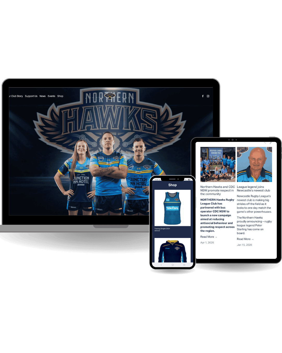 Northern Hawks Rugby League Website with eCommerce Store