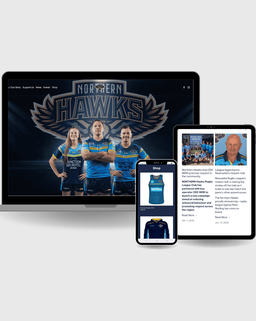 NFP Website Design - Northern Hawks Rugby League with eCommerce Store