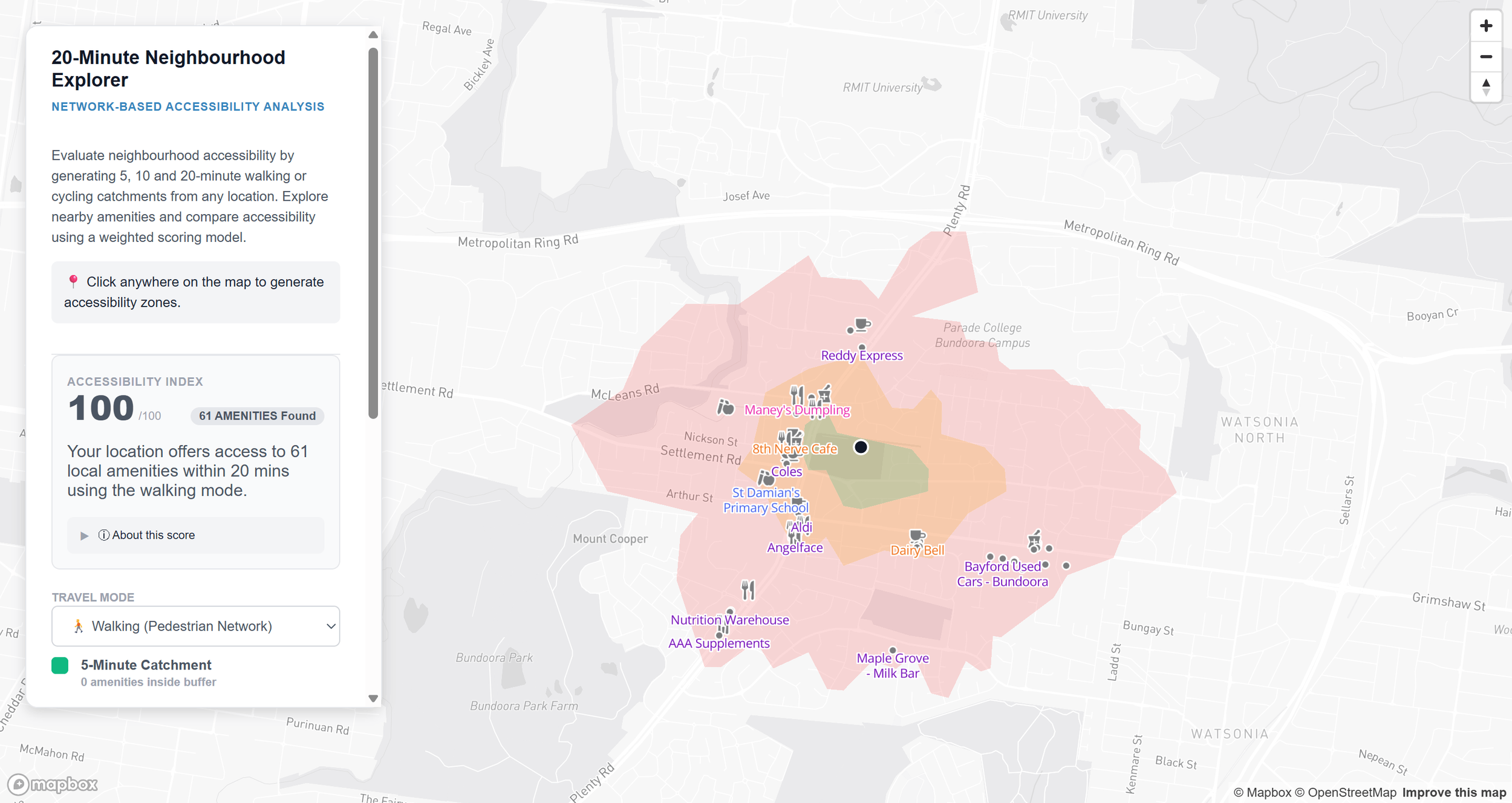 Accessibility analysis using mapbox and osm
