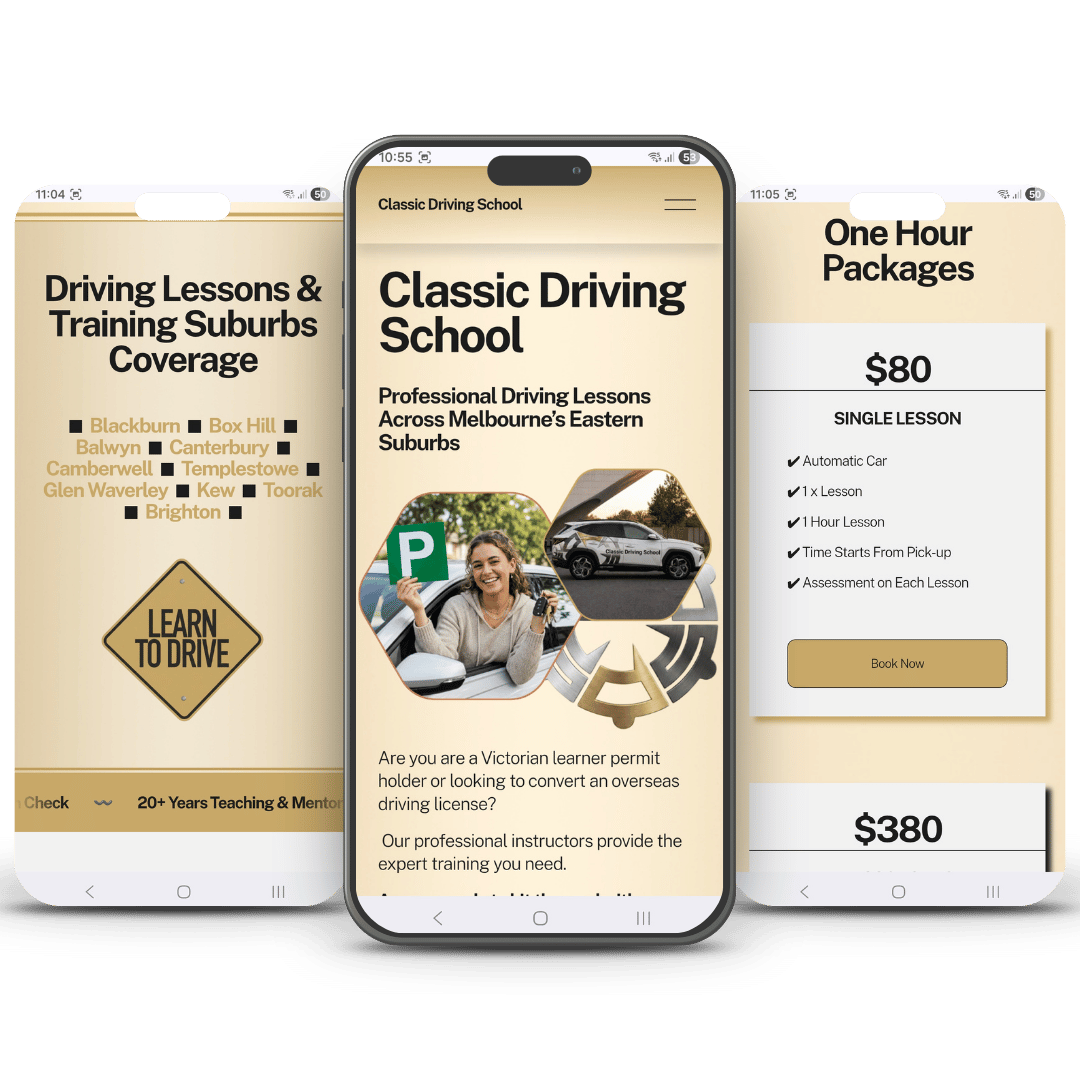 Squarespace website for Service based business Classic Driving School in Melbourne by NadiaDesigns