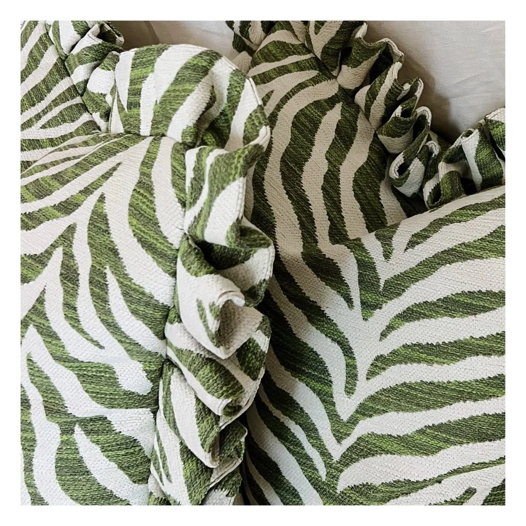 A little wild, a little refined&mdash;green zebra with a soft ruffle edge feels just right!! 

So excited for our giveaway winner  @margaretannetilford to receive the fun pillows she dreamed up for her space&mdash;such a treat bringing her vision to 