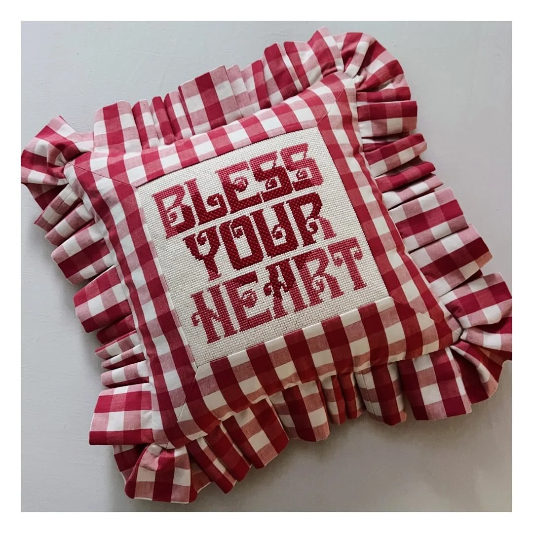 &ldquo;Bless Your Heart,&rdquo; but make it custom! Schumacher gingham, hand-sewn ruffle, and a whole lot of personality ❤️