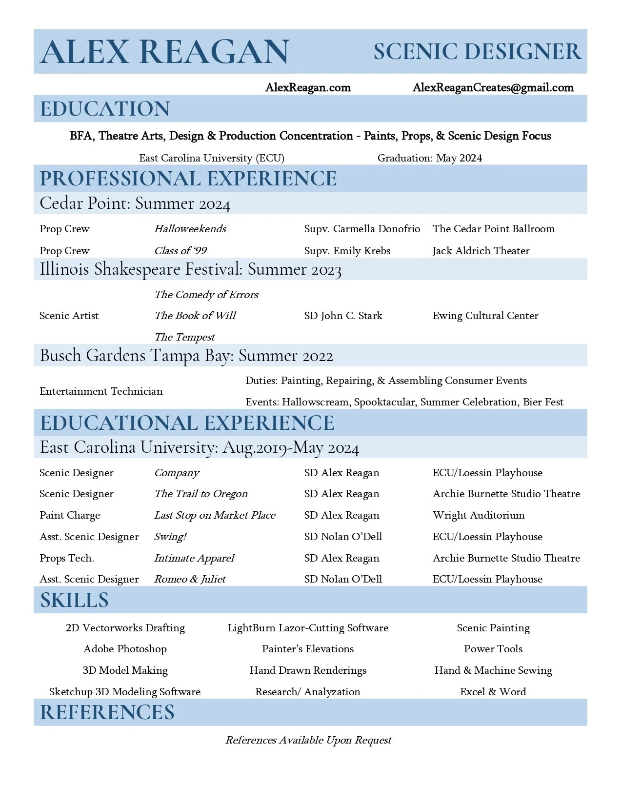 RESUMES — ALEX REAGAN