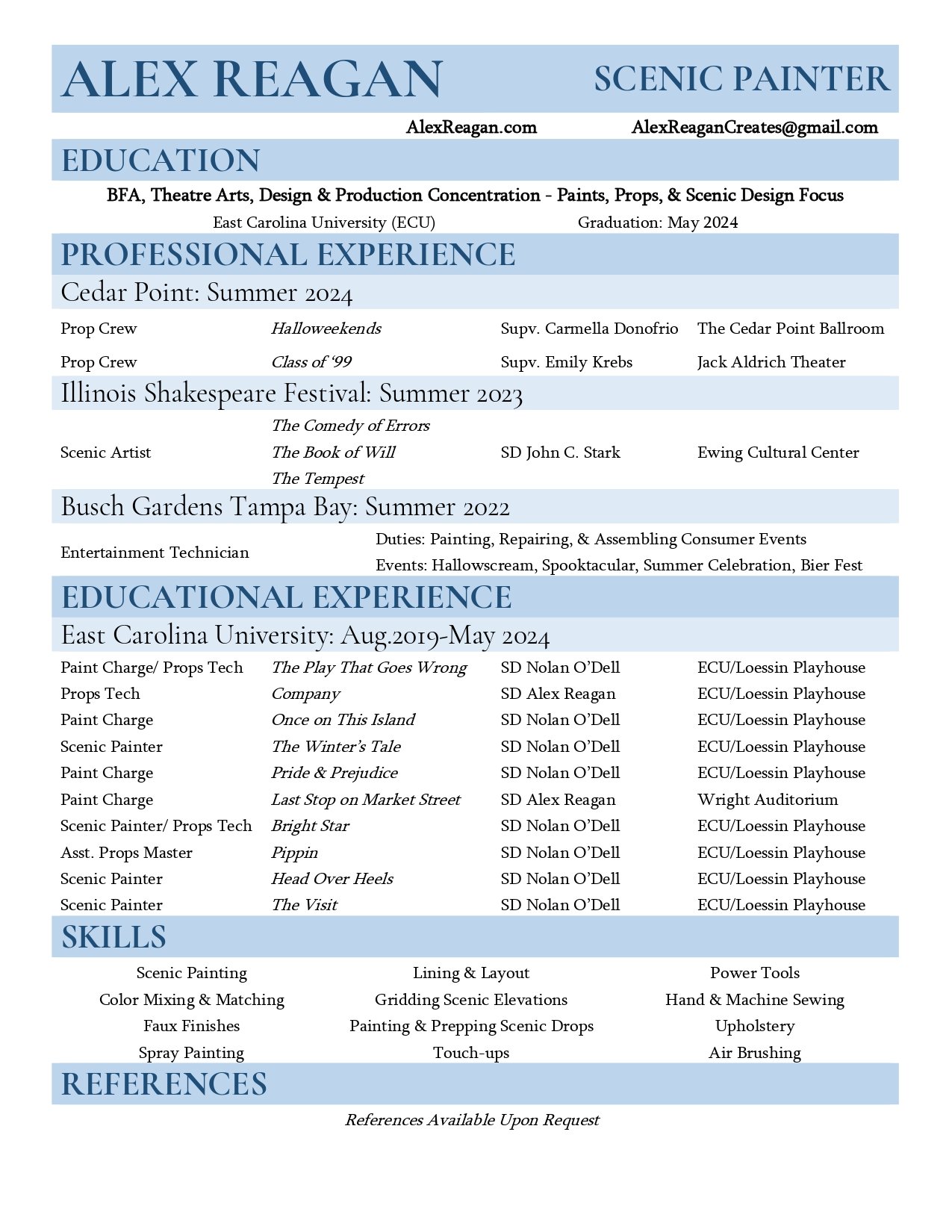 RESUMES — ALEX REAGAN