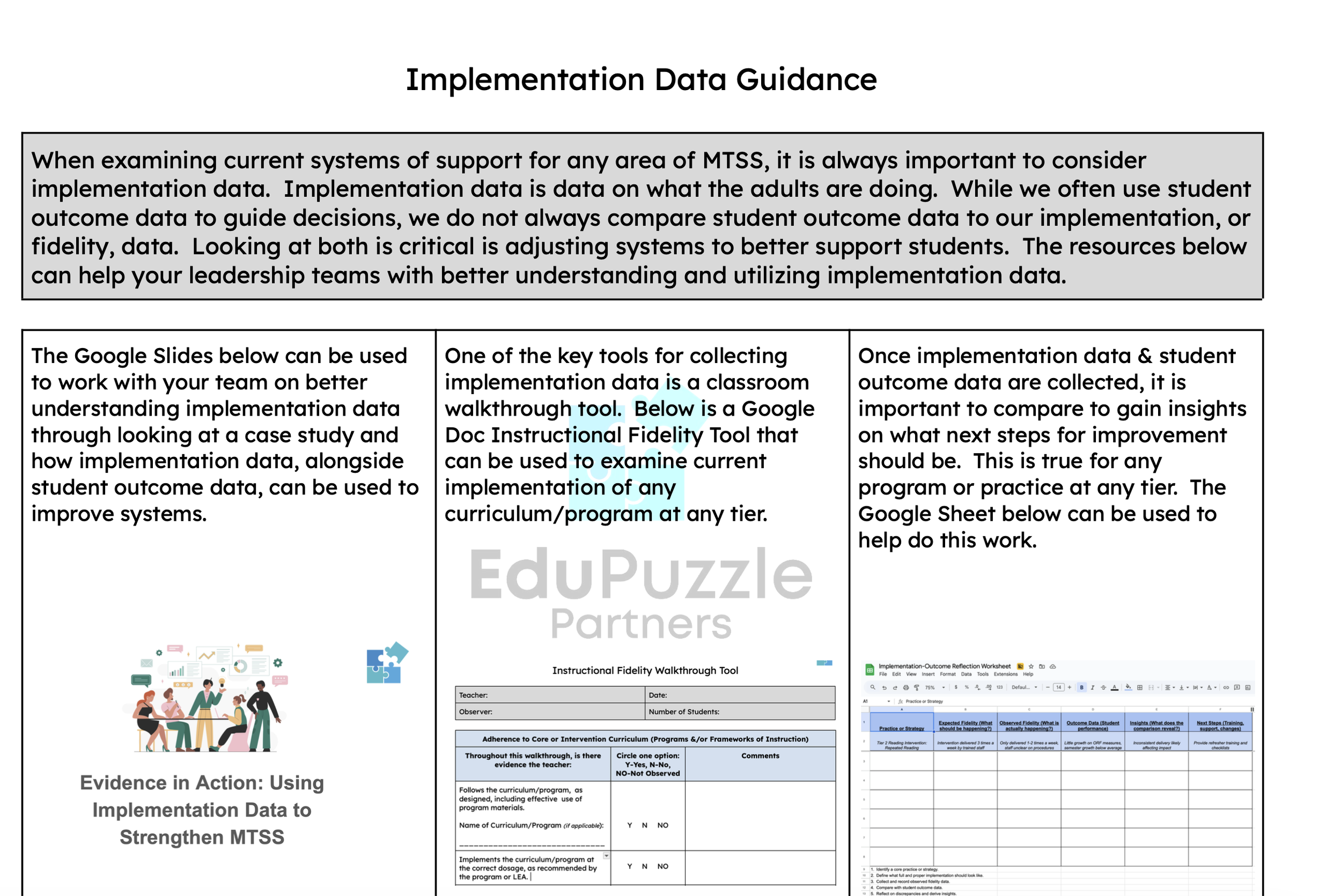 Implementation Data Guidance