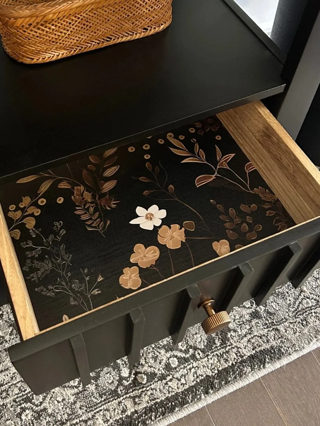 black floral drawer liner