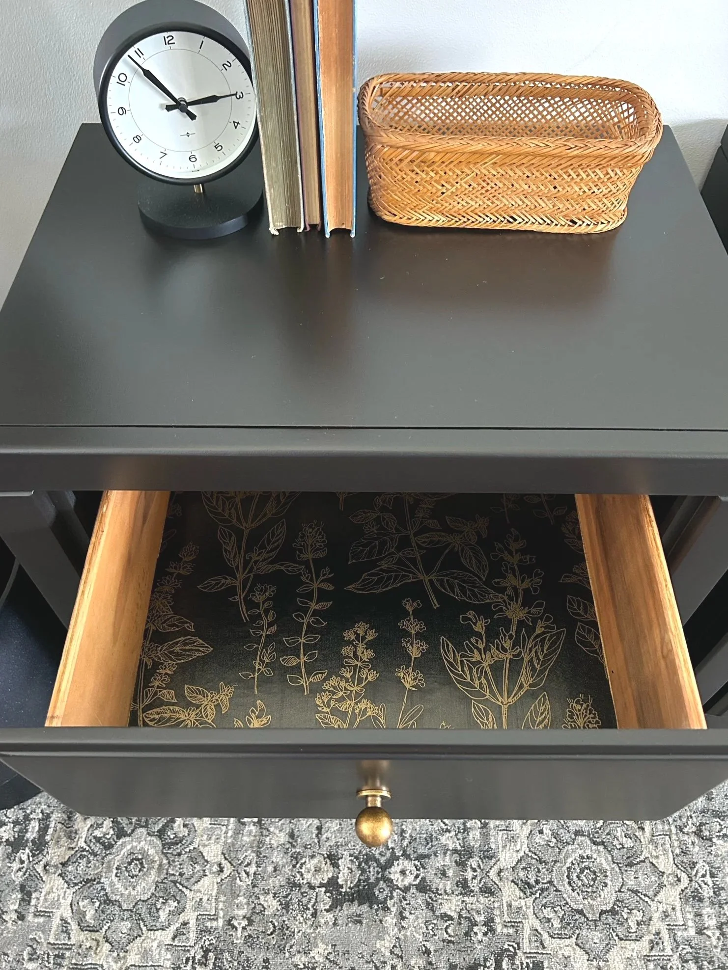 black and gold floral drawer liner