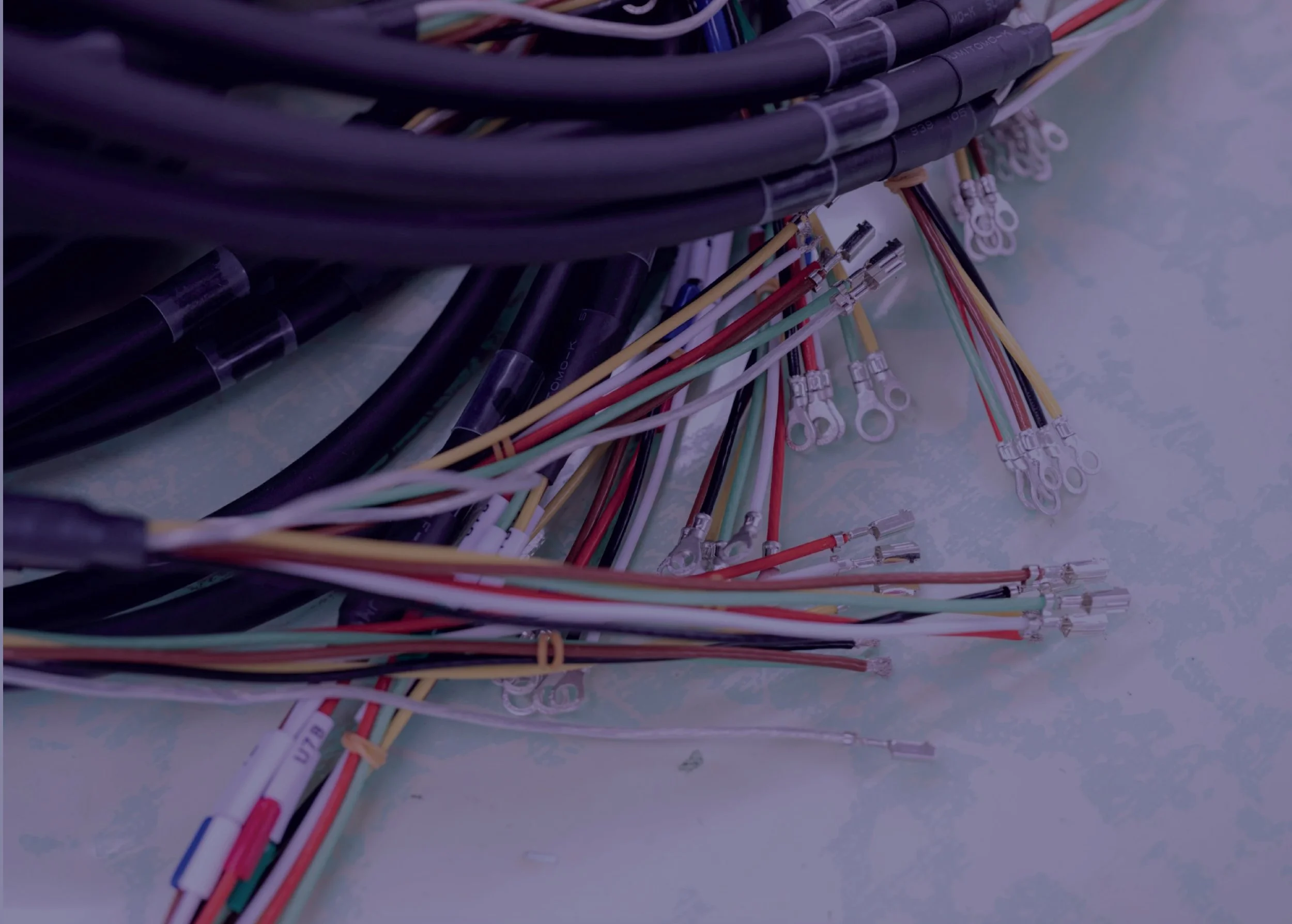 Custom wire harness assembly with terminated cables for industrial and electronics applications.