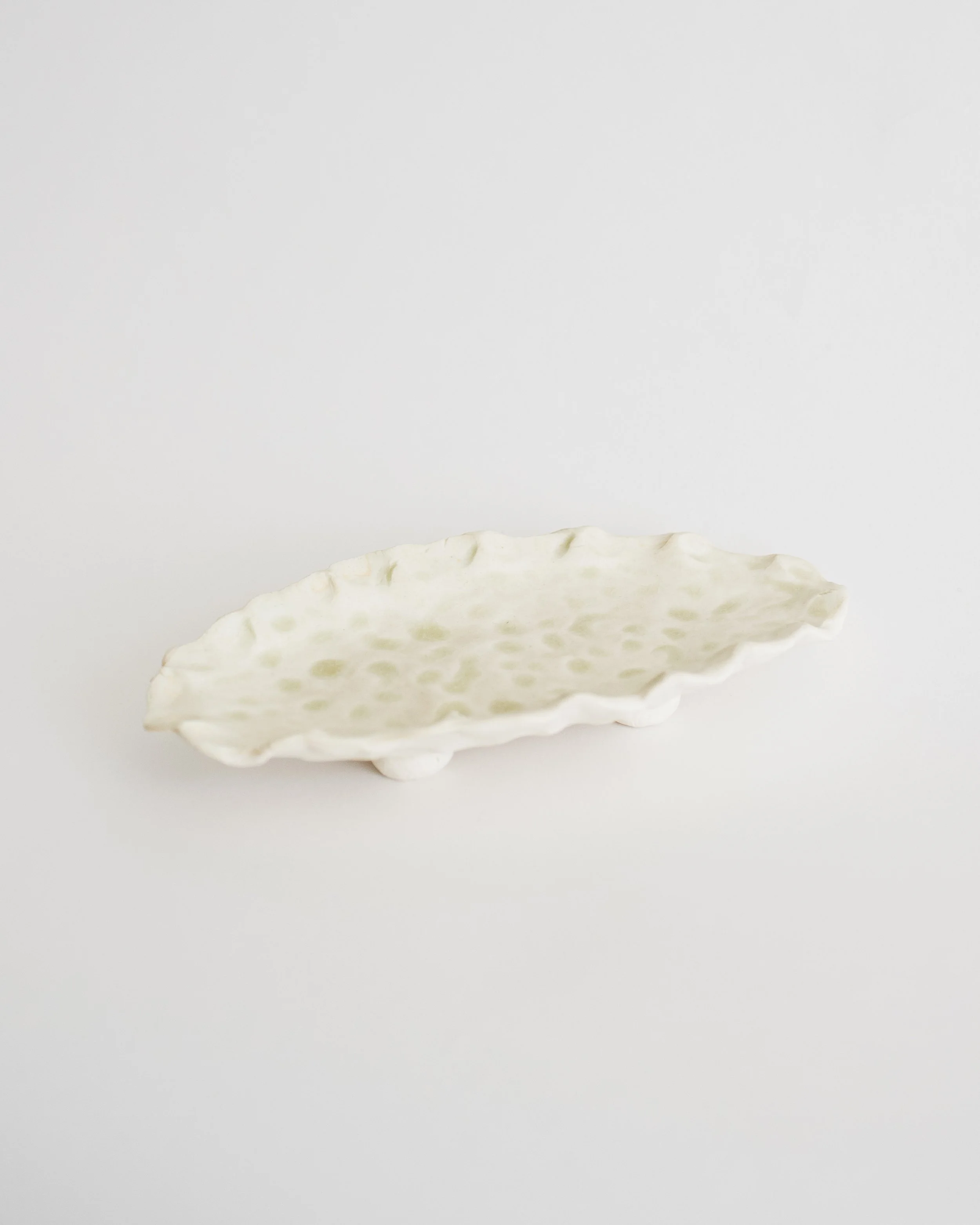demi-scalloped footed tray in porcelain & glaze