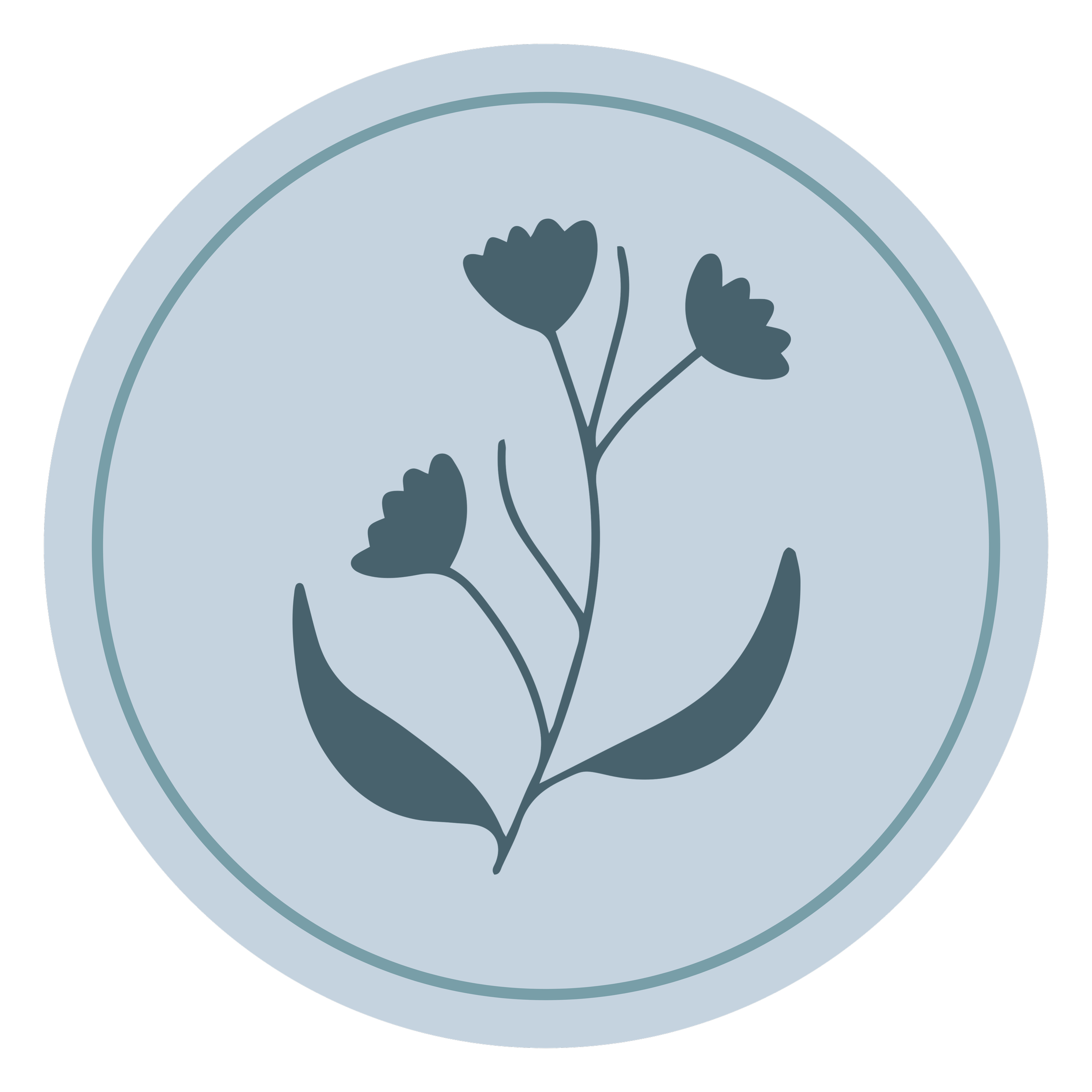 Minimalist illustration of a leafy plant branch inside a circular border