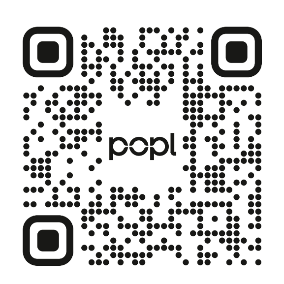 A QR code with the word "pop!" in the middle.