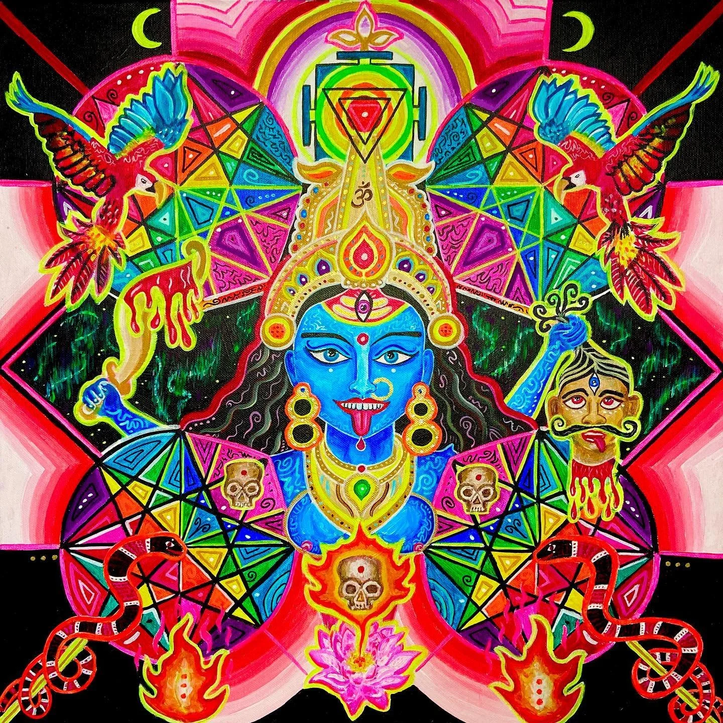 Kali Ma ❤️&zwj;🔥🔥🦜💀🐍🪷🩸🙏

Acrylic on canvas - 50x50cm

Sold