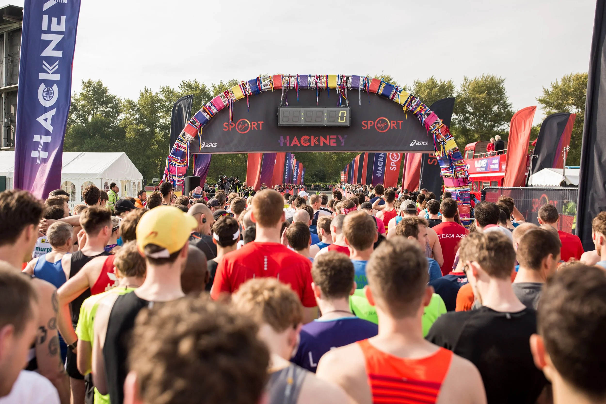 Runners gathering at the start of the Hackney Half