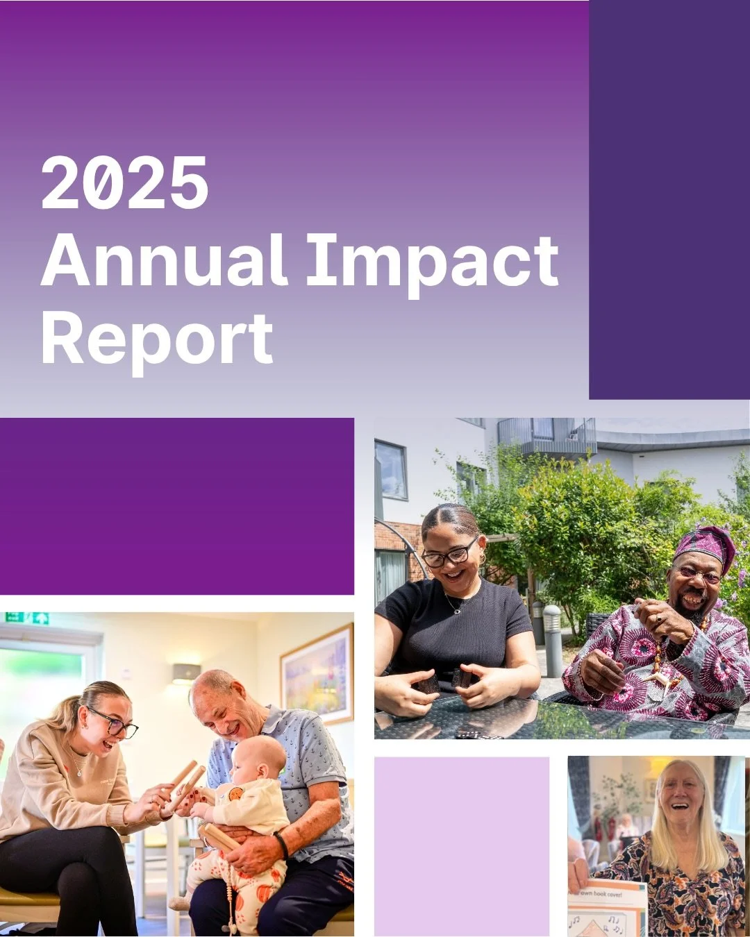 Our 2025 Annual Report came out last month and we wanted to show you the highlights 💜

For Songs &amp; Smiles, we saw a 44% increase in unique beneficiaries in 24 new care homes since 2024 - and that&rsquo;s all down to you, showing up week in week 