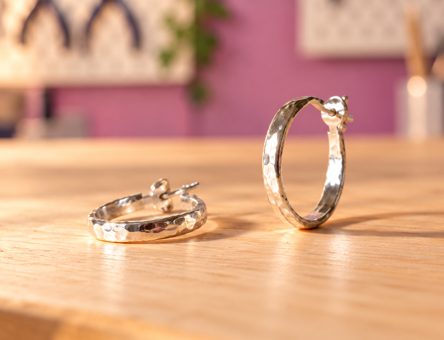 Handcrafted Hammered Silver Hoops.png