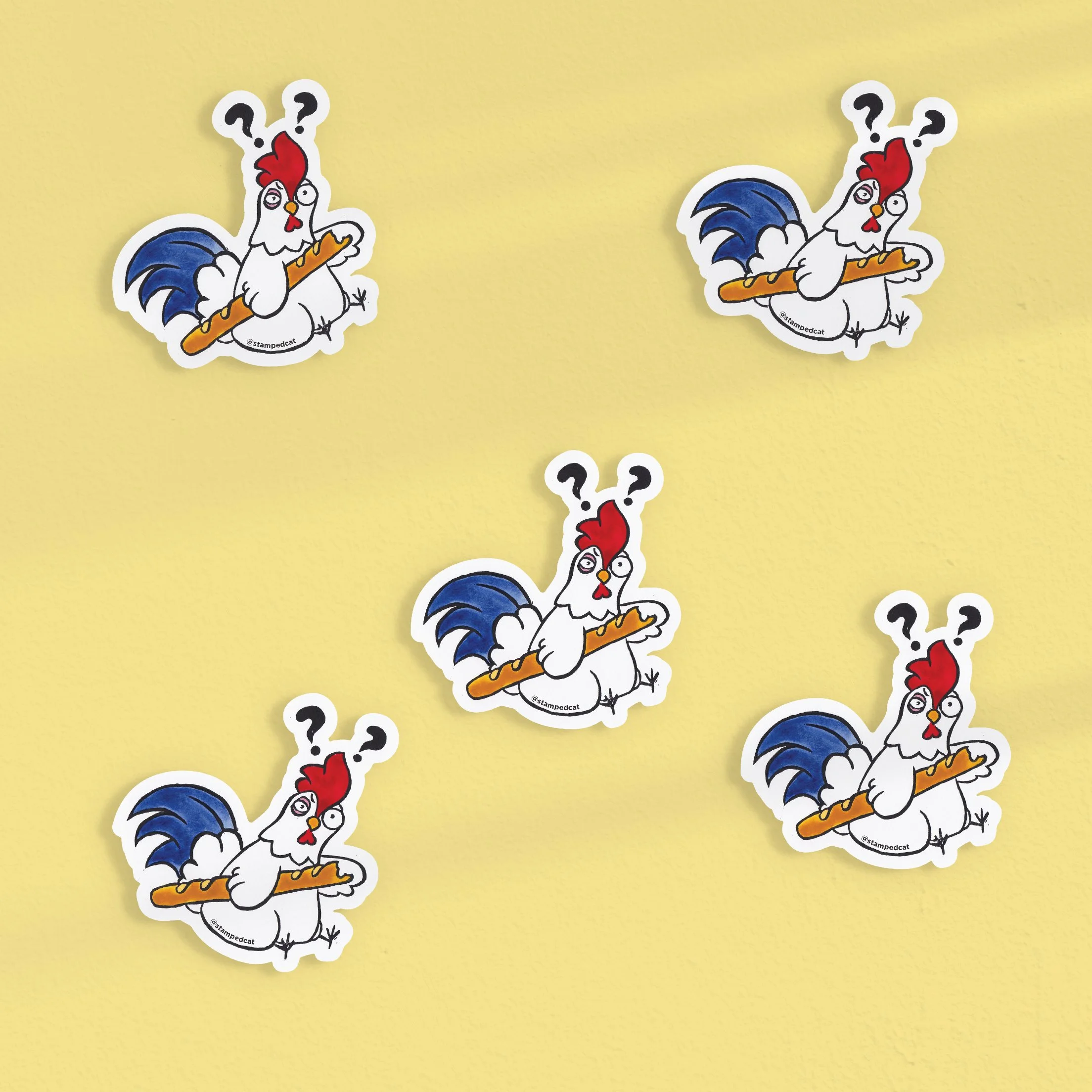 Confused Chicken with baguette - Waterproof Sticker